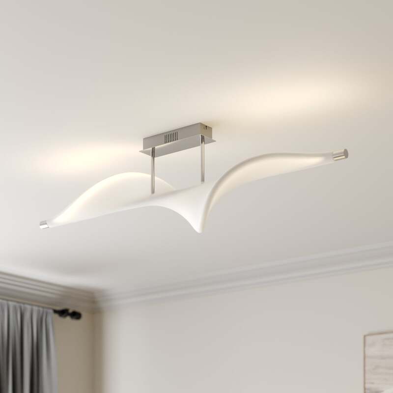 [gebraucht] B-ware Lucande Deckenlampe Leuchte Edano Led Dimmbar Textil Aluminium Weiß 122x22cm