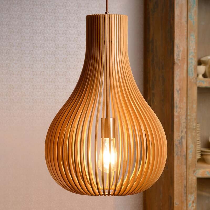 [neuwertig] B-ware Lucide Hängeleuchte Bodo Led Pendelleuchte Lampe Dimmbar Holz Hellbraun 55cm