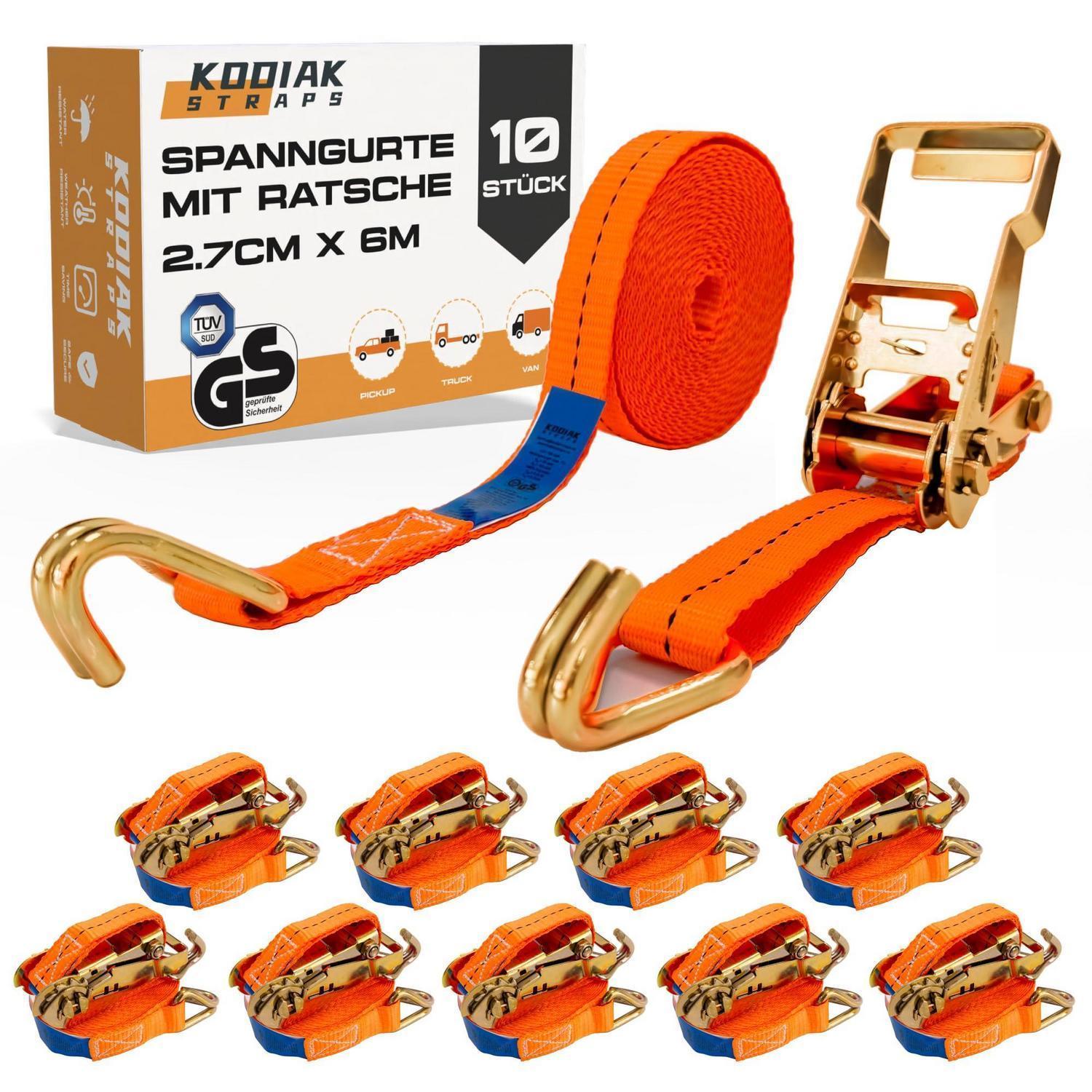 10x Spanngurte 6m X 1500kg Mit Ratsche Und Haken, 27mm, Tüv/gs Geprüft