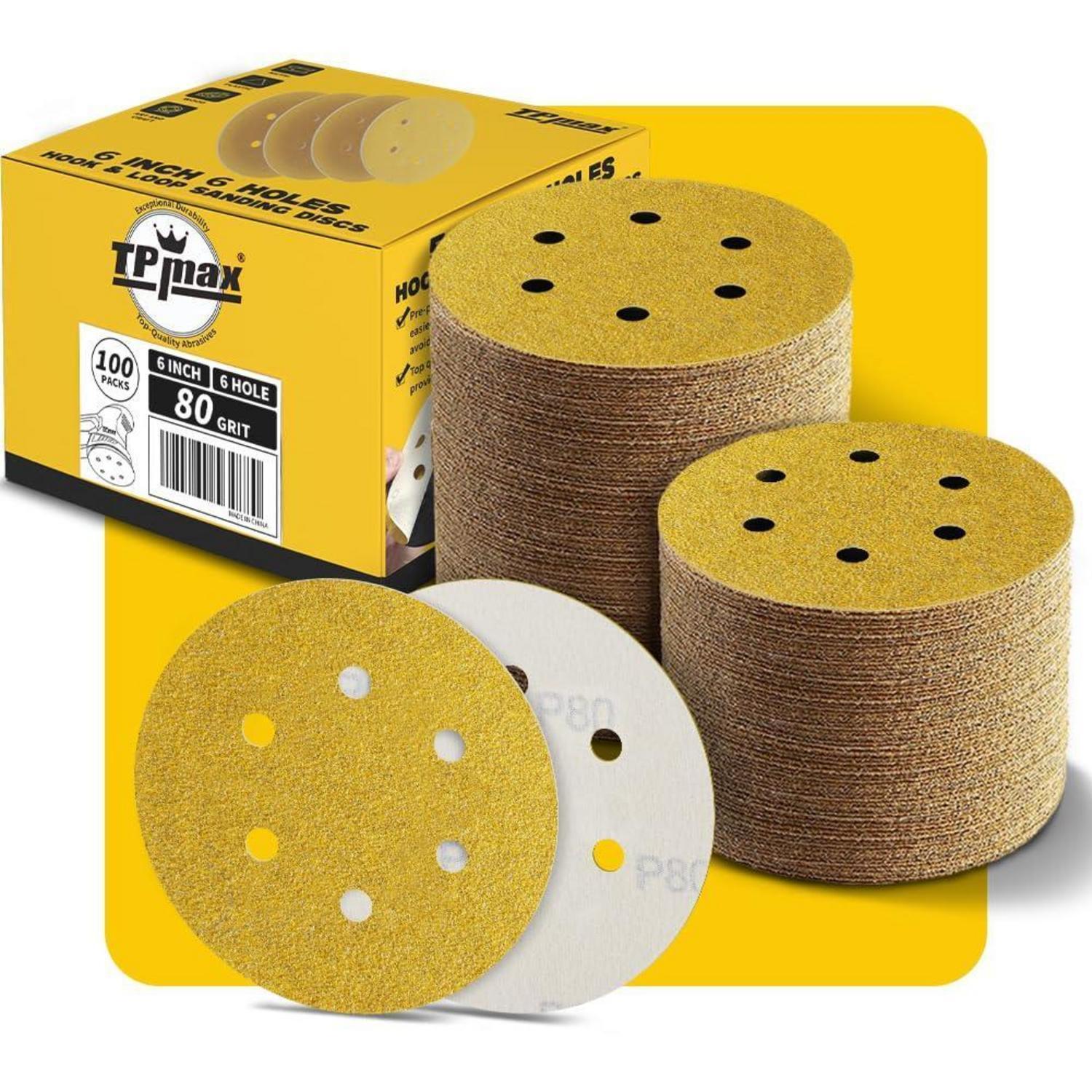 100x Schleifscheiben 150mm 6 Loch Klett P80 Körnung Für Exzenterschleifer