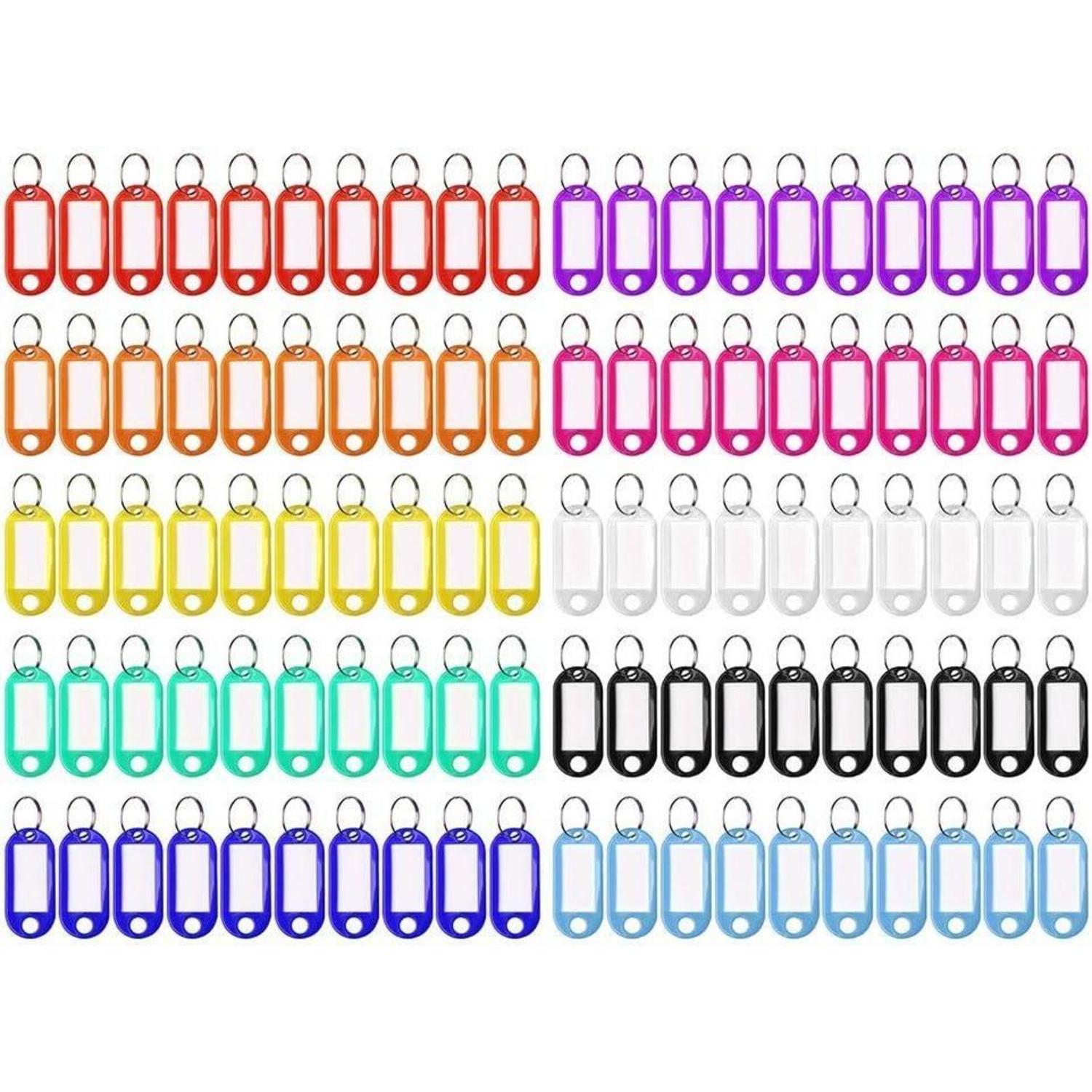 100x Beschriftbare Schlüsselanhänger Mit Ring, 10 Farben, Kunststoff, Wasserdicht