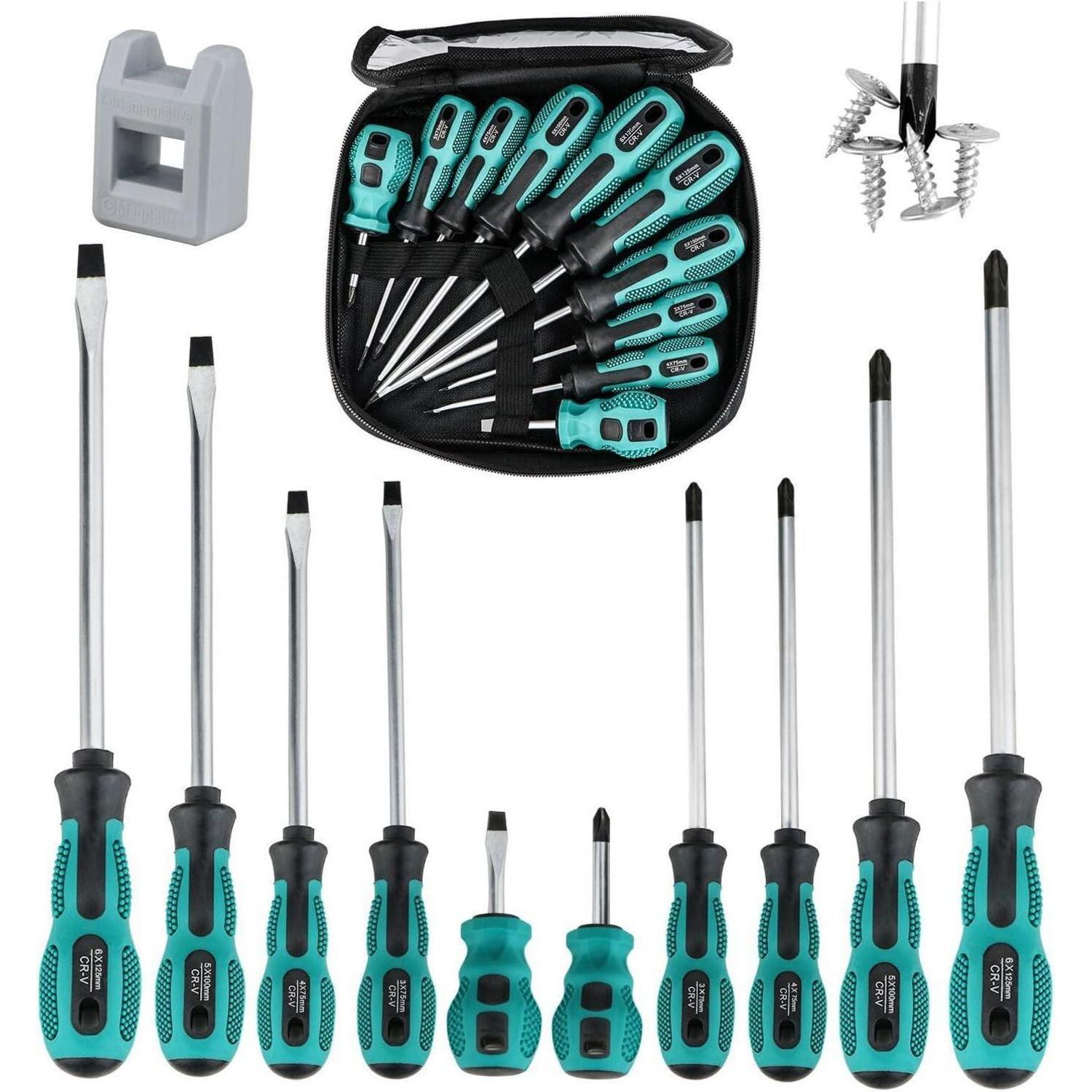 10tlg Schraubendreher Set Magnetisch, Chrom-vanadium-stahl, Schlitz & Kreuzschlitz