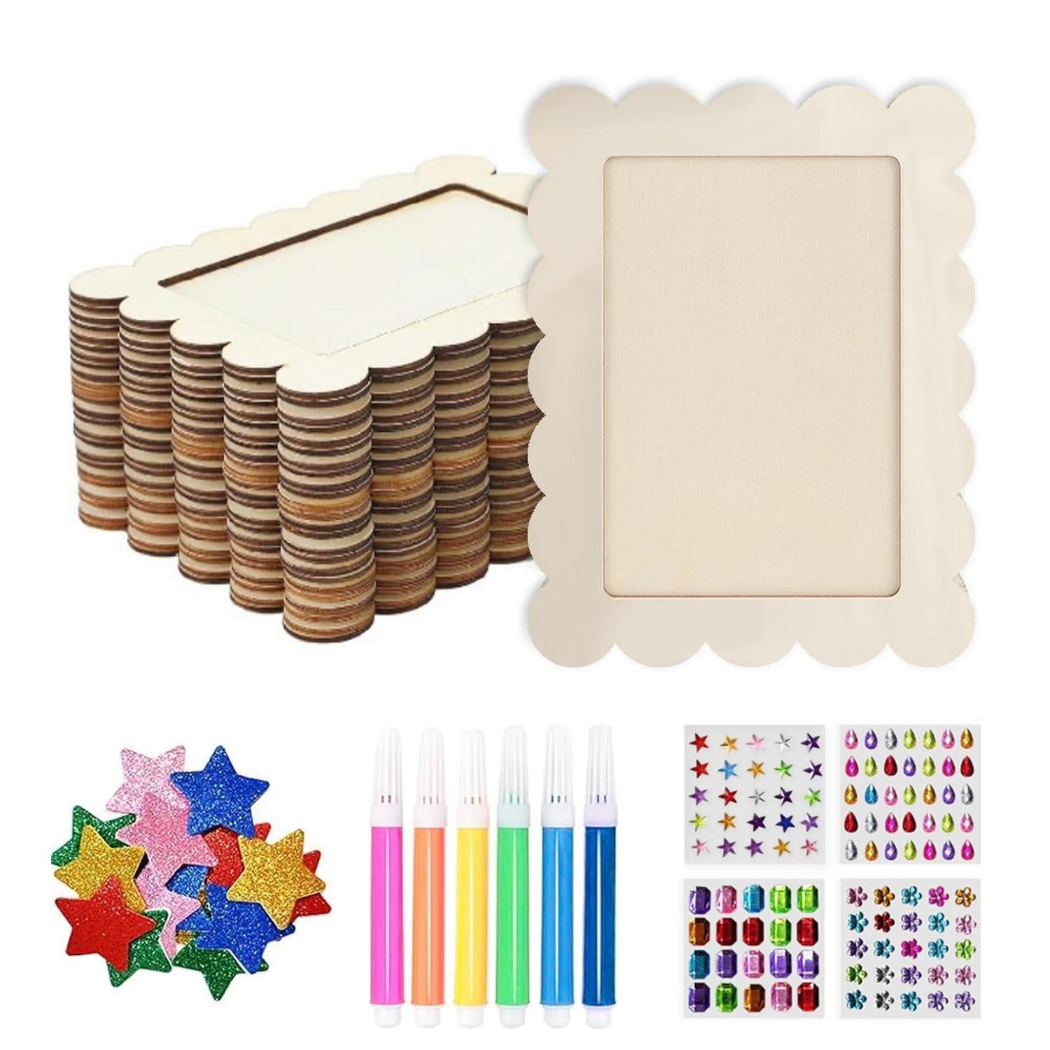 10er Set Holzbilderrahmen Zum Bemalen Mit Zubehör, Diy Bastelset