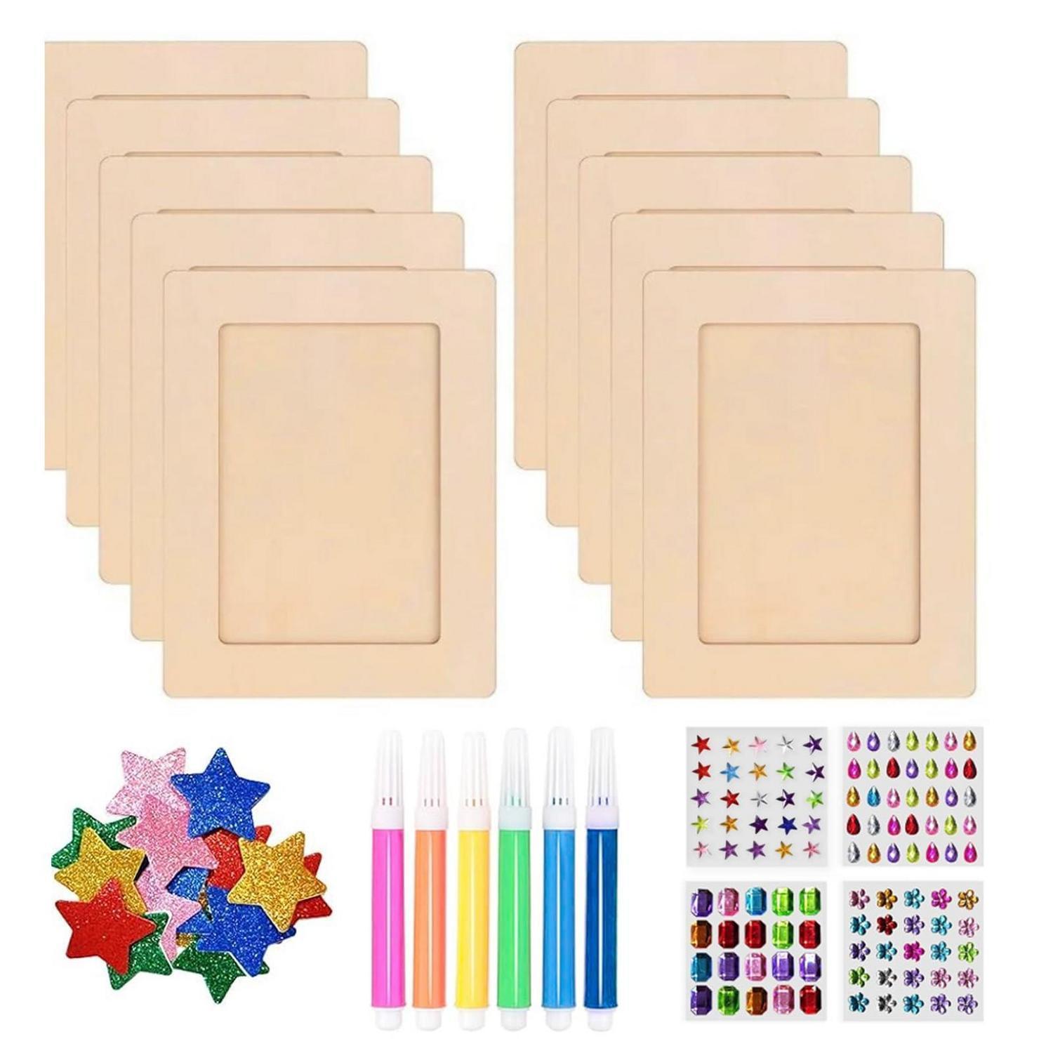 10 Holzbilderrahmen Zum Bemalen Mit Acrylstiften & Stickern