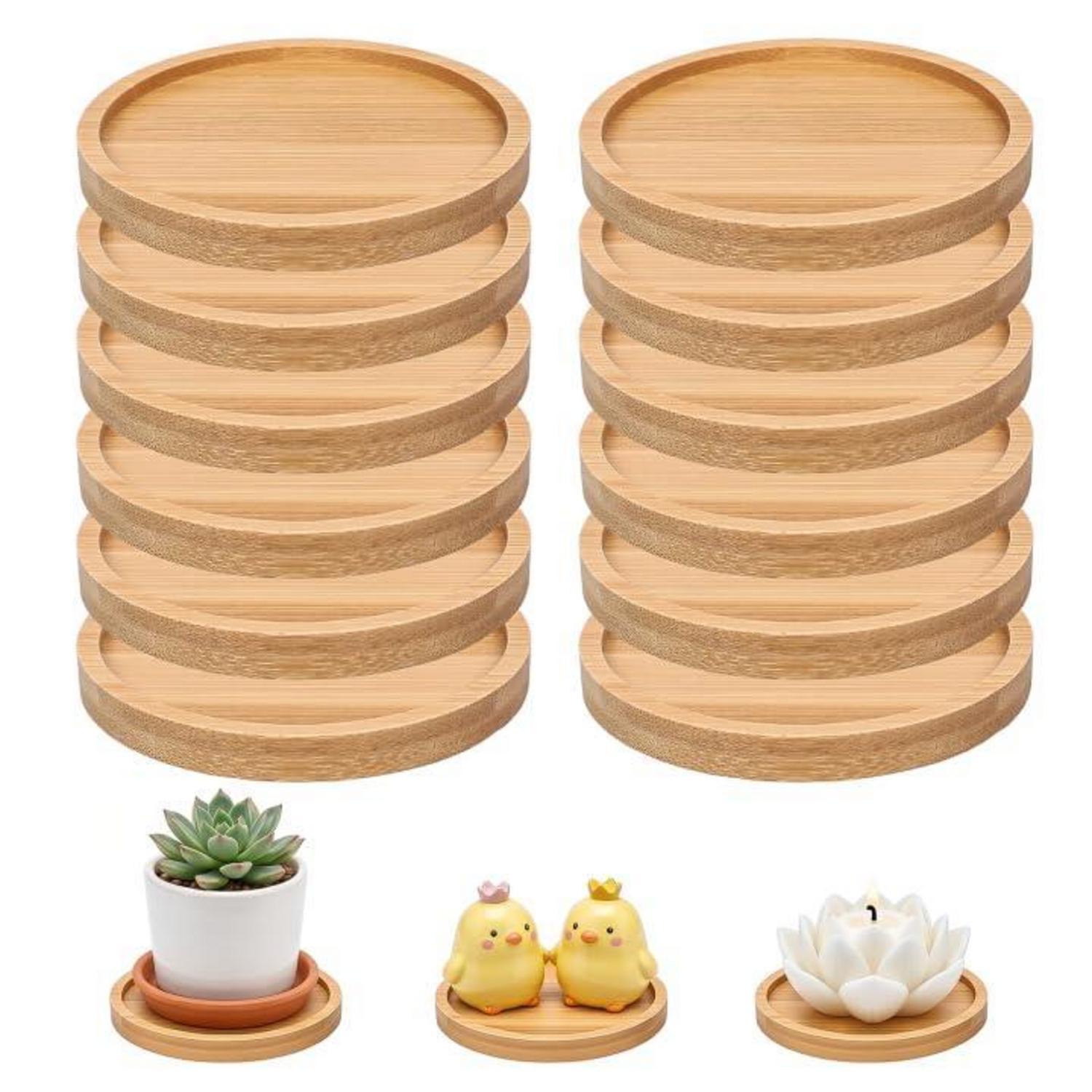 12er Set Holzuntersetzer Bambus 9,5cm Rund Für Gläser & Kerzen