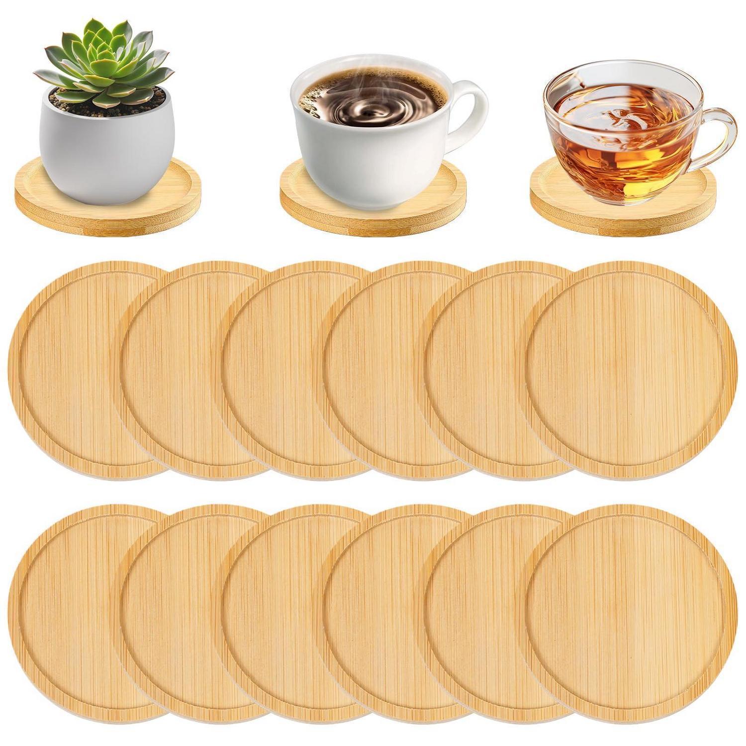 12er Set Holzuntersetzer Rund 9.5cm Bambus Für Getränke & Pflanzen