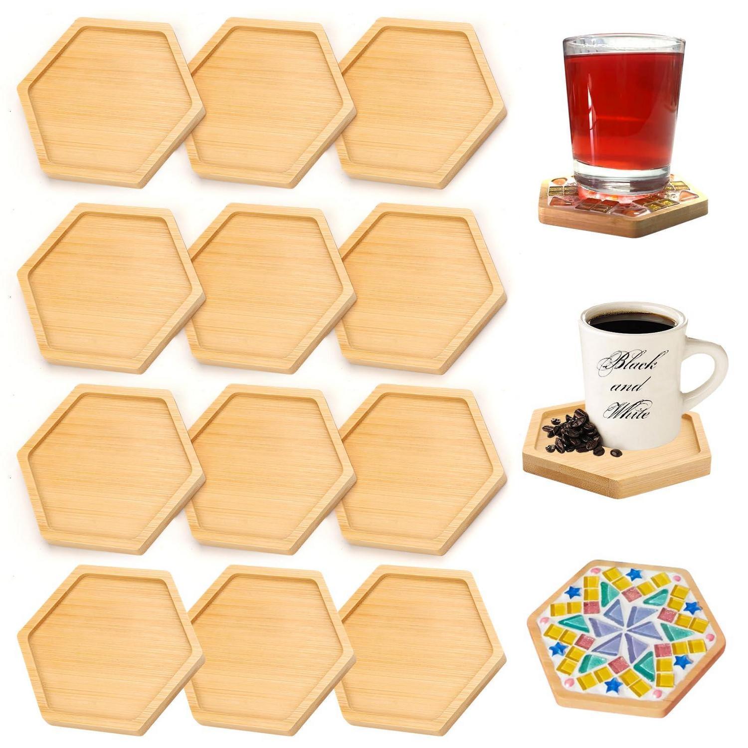 12er Set Bambus Untersetzer Sechseckig, Diy Mosaik Bastelset, Getränkeuntersetzer