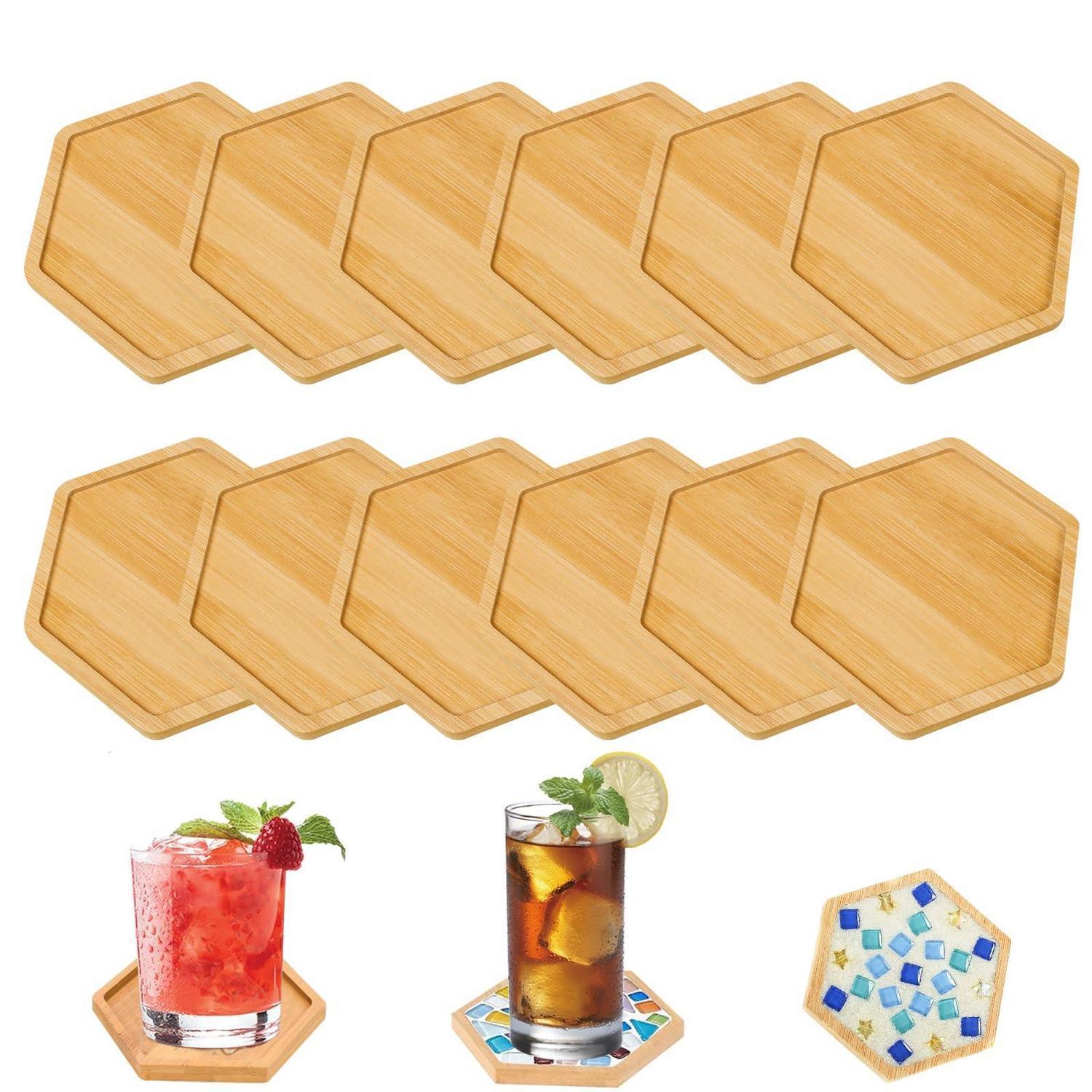 12er Set Bambus Untersetzer 10cm Sechseckig Für Diy Basteln & Deko
