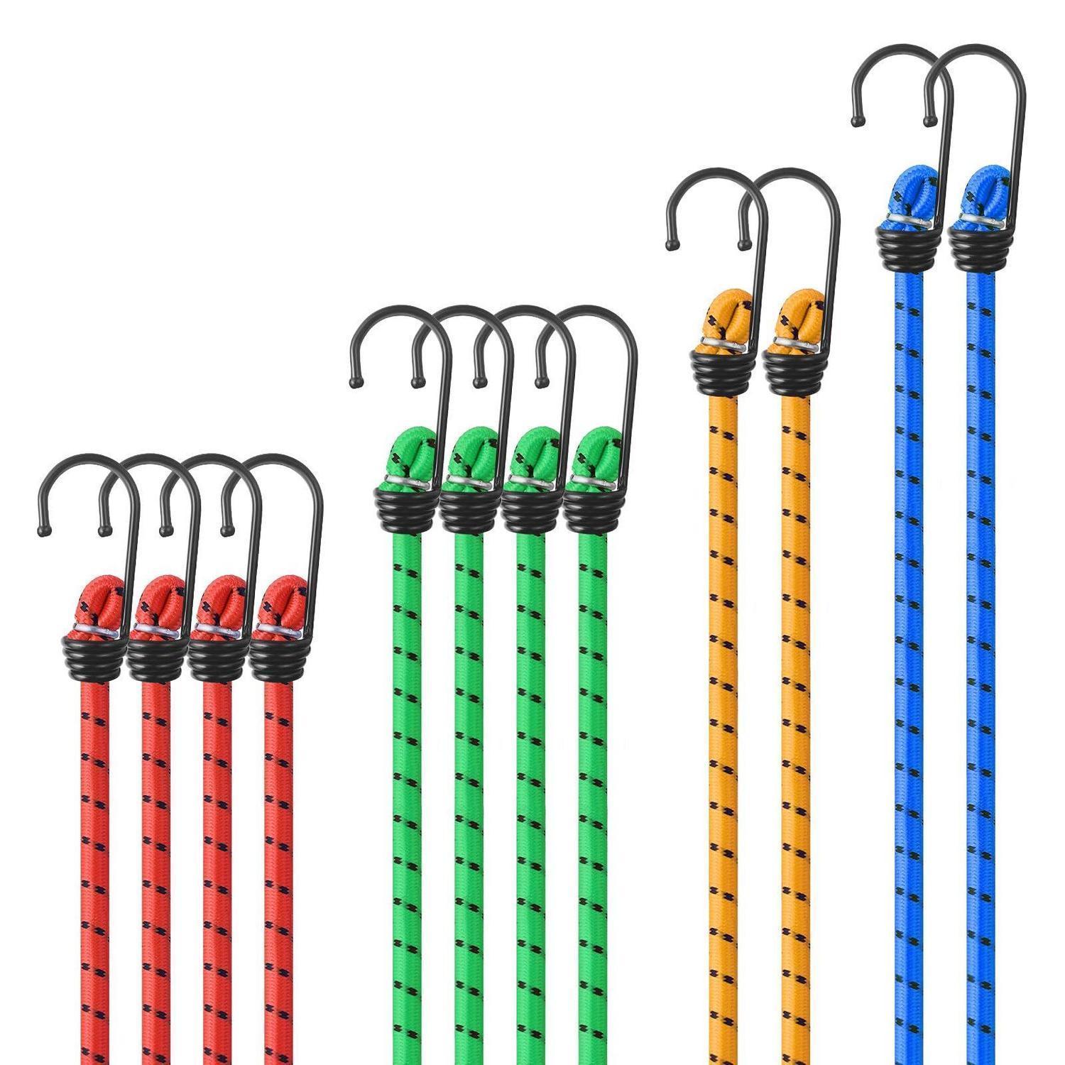 12er Set Spanngurte Mit Haken, 4 Längen, Für Haushalt & Outdoor, Bis 30kg