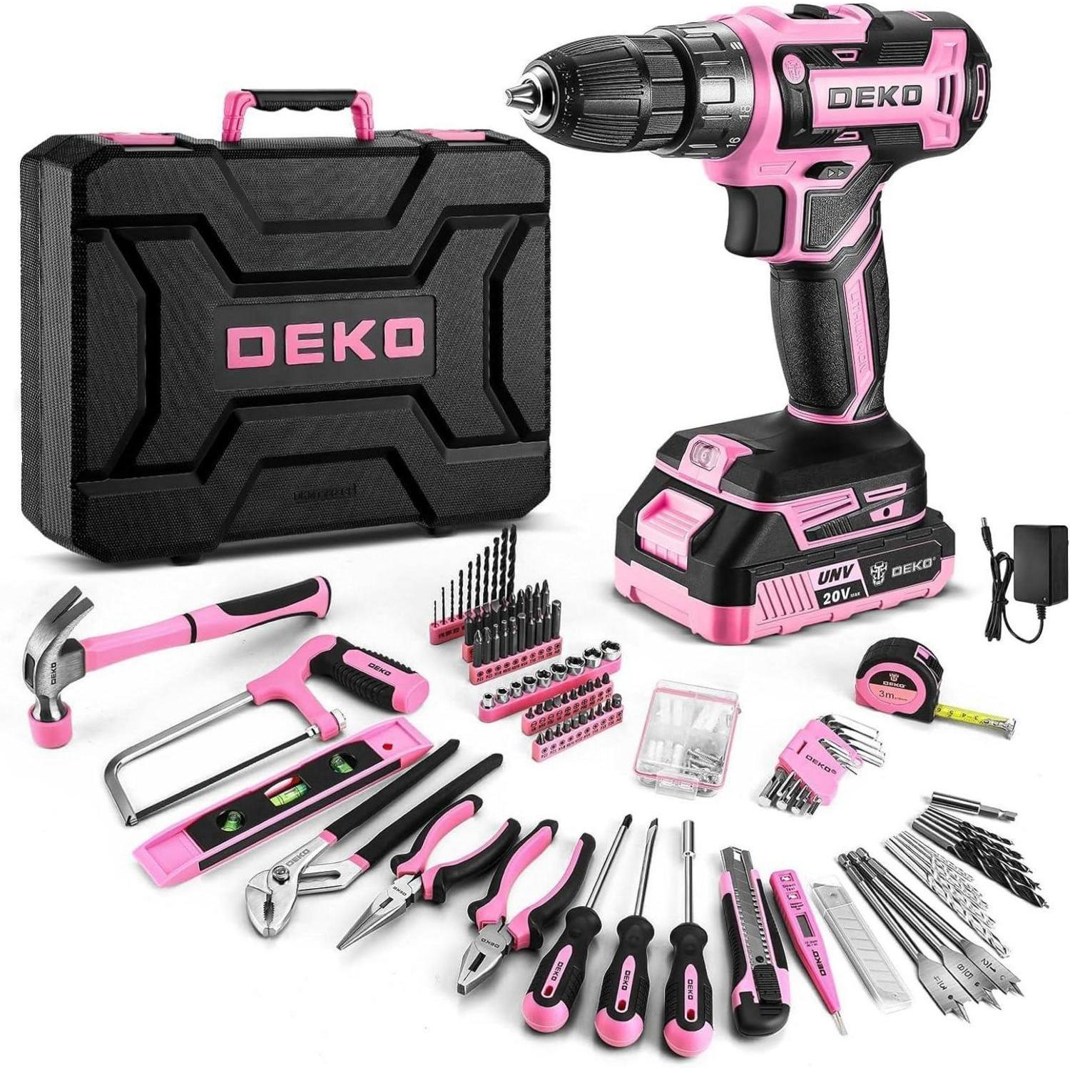 186-teiliges Werkzeugset Mit 20v Akku-bohrschrauber, Rosa, Für Heimwerker