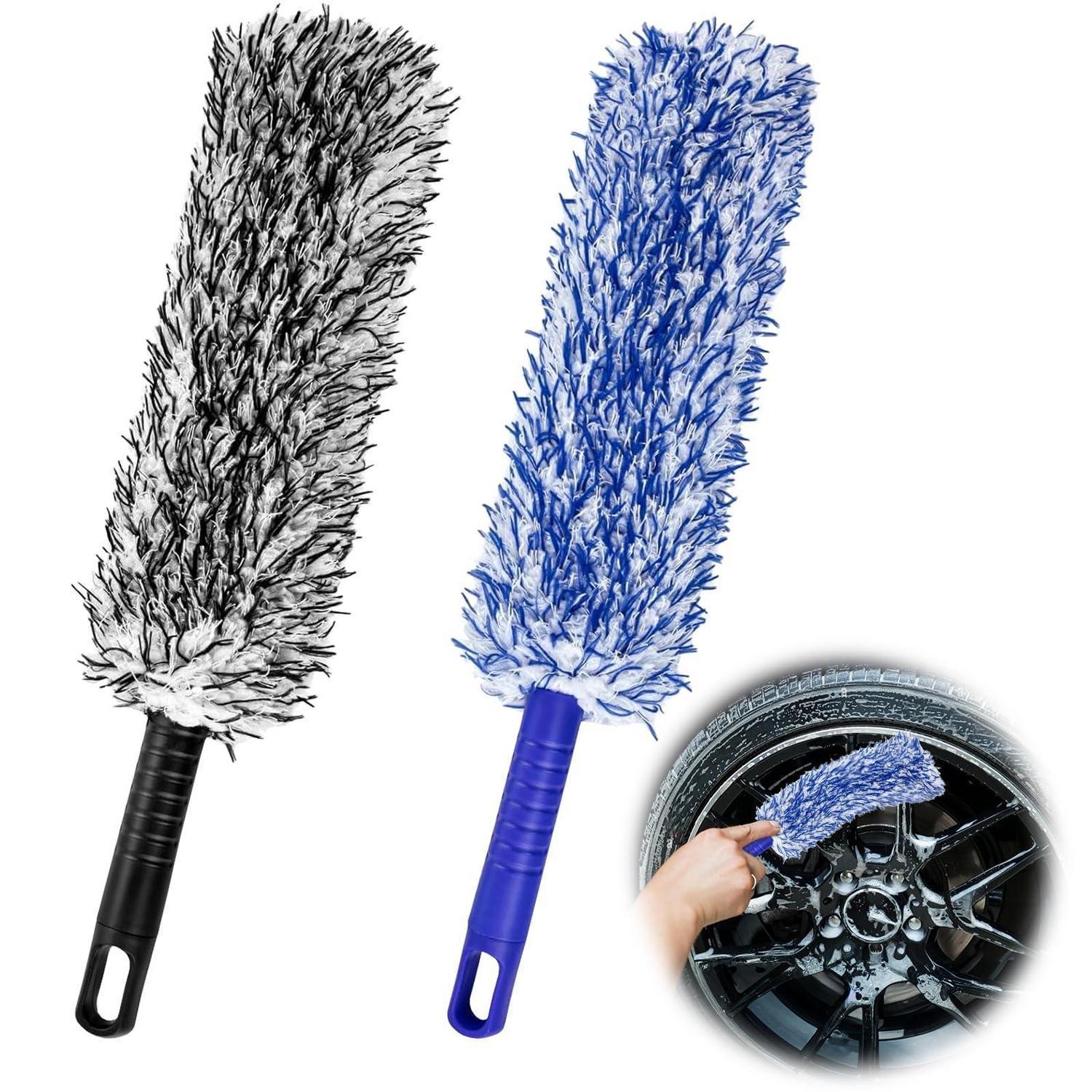 2er Set Felgenbürste Mikrofaser, Biegsam, Schonende Reinigung, Blau/schwarz