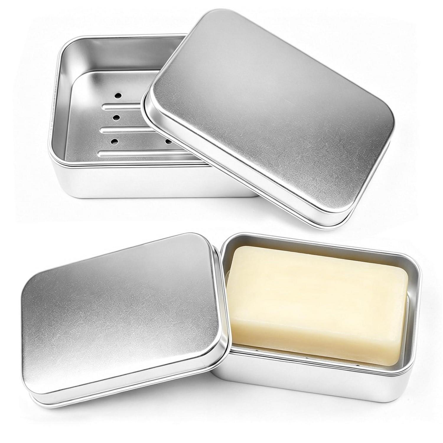 2er Set Seifendose Aluminium Mit Abtropfgitter, Rostfrei, Reise Seifenbox