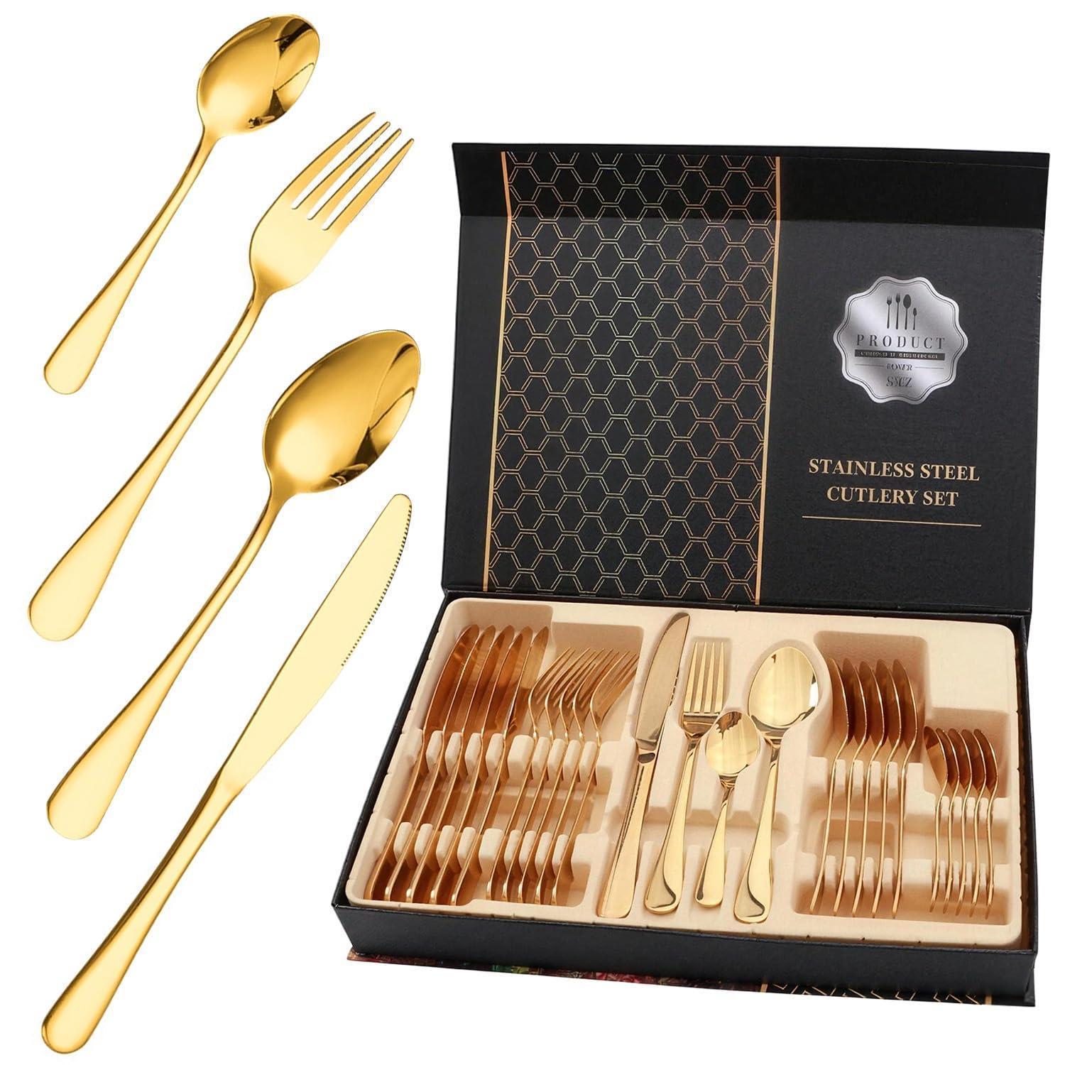24-teiliges Besteckset Edelstahl Gold Mit Geschenkbox