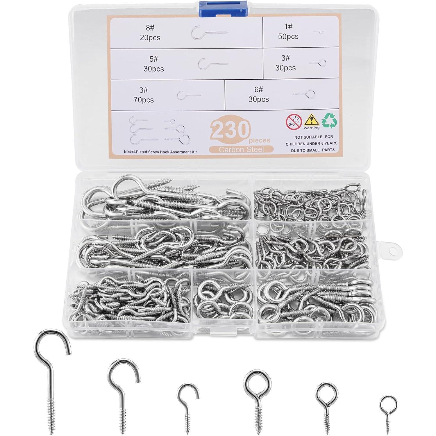 230tlg Schraubhaken & Ringschrauben Set Mit Holzgewinde, Rostfrei, 6 Größen