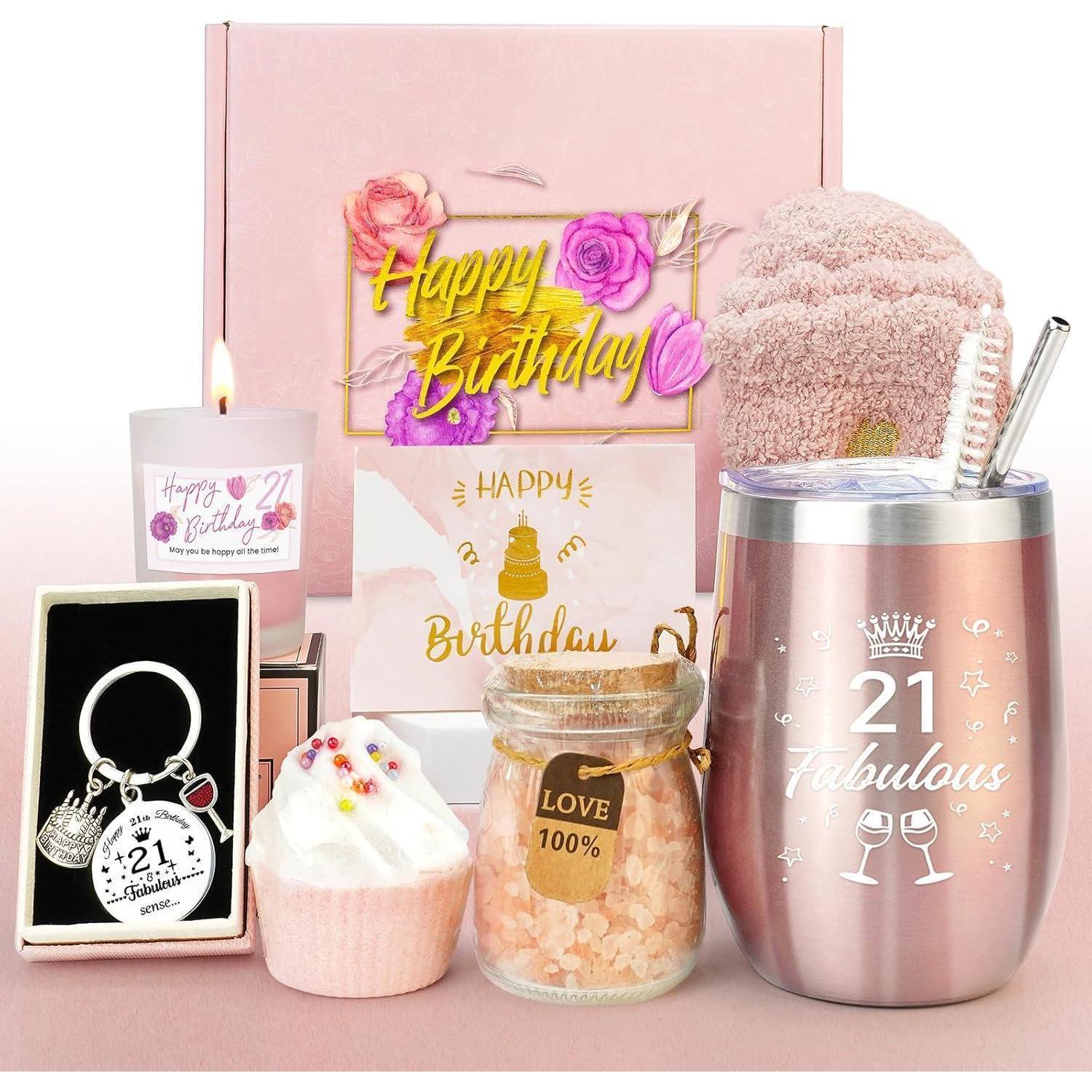 Geschenkset 21. Geburtstag Für Frauen Mit Becher, Kerze Und Badesalz