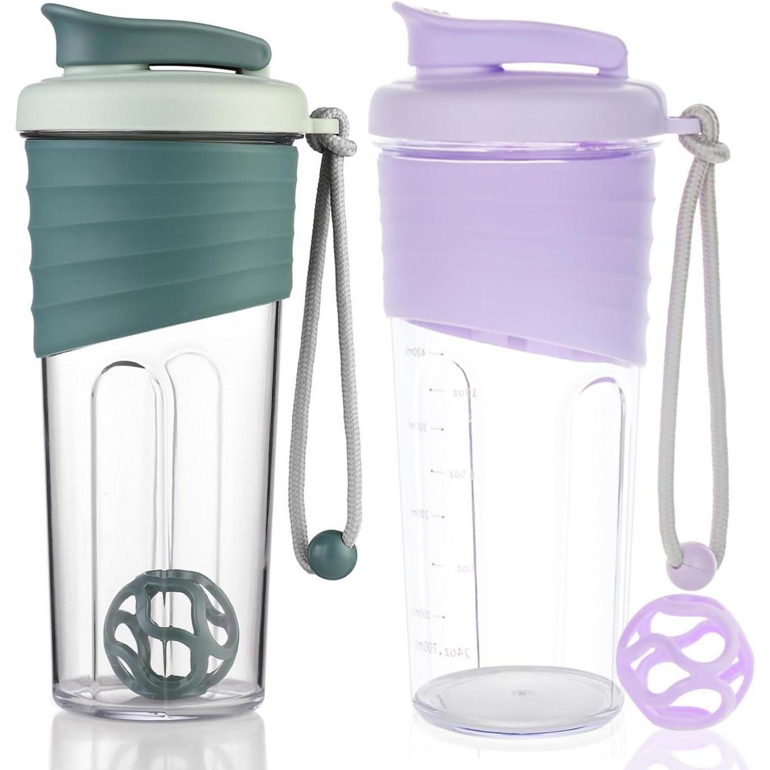 2er Set Protein Shaker 700ml Mit Rührball, Blau & Violett