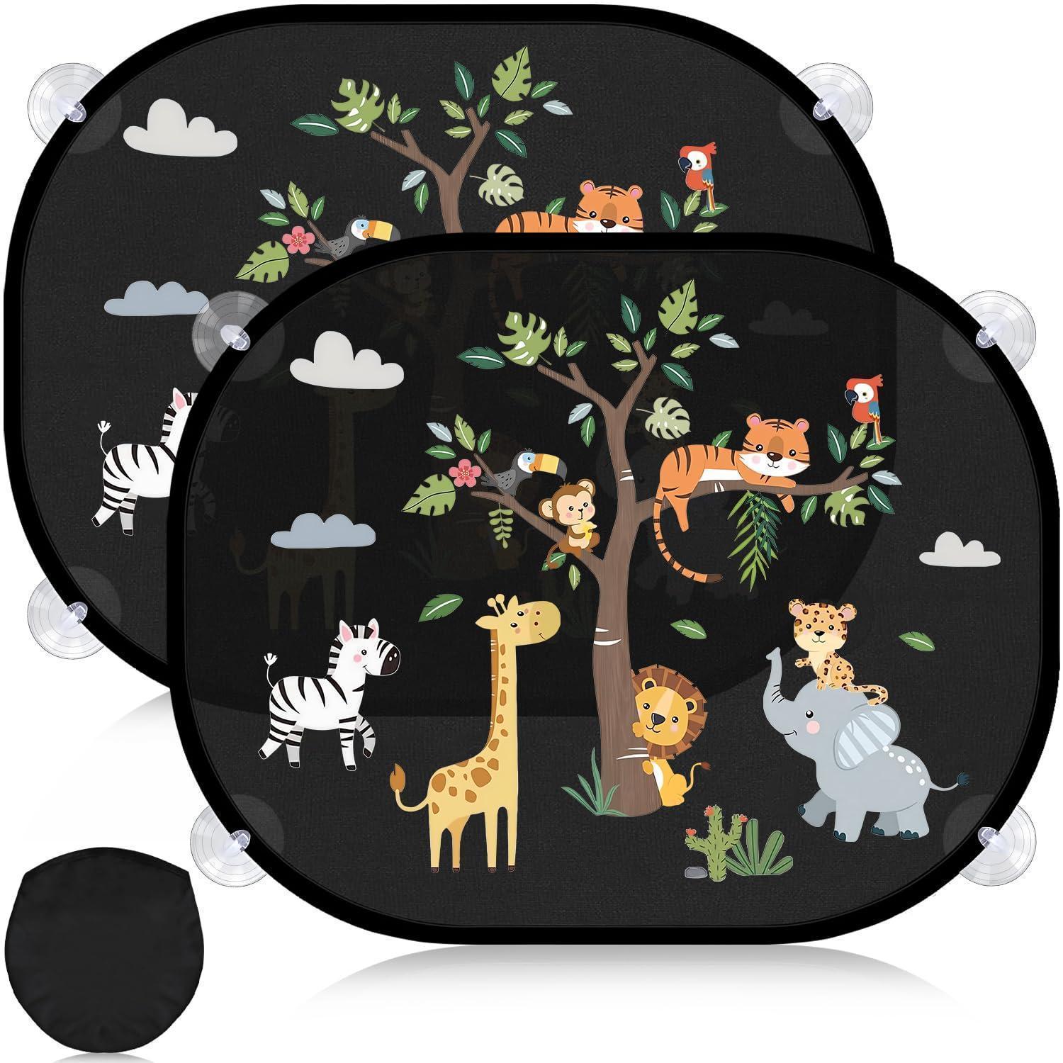 2er Set Sonnenschutz Auto Baby Mit Uv Schutz, 44x36.5 Cm, Tier Motive, Faltbar