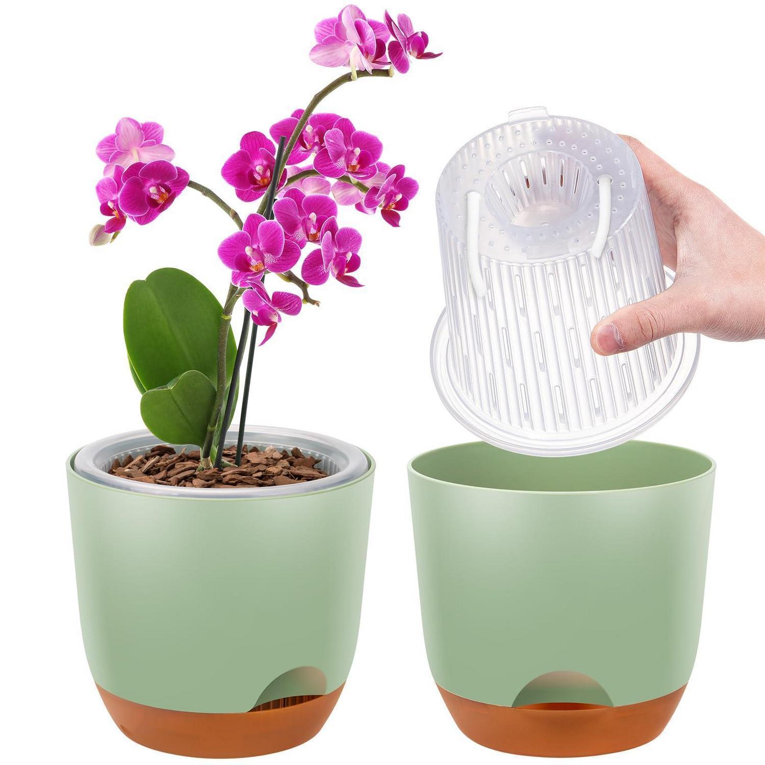 2er-set Orchideentopf Mit Selbstbewässerungssystem, 14,7 Cm, Grün
