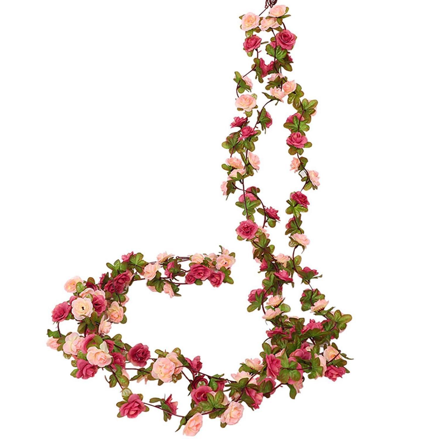 3er Set Künstliche Blumengirlande Rosen Ranke 2,45m Rot/fuchsia Deko
