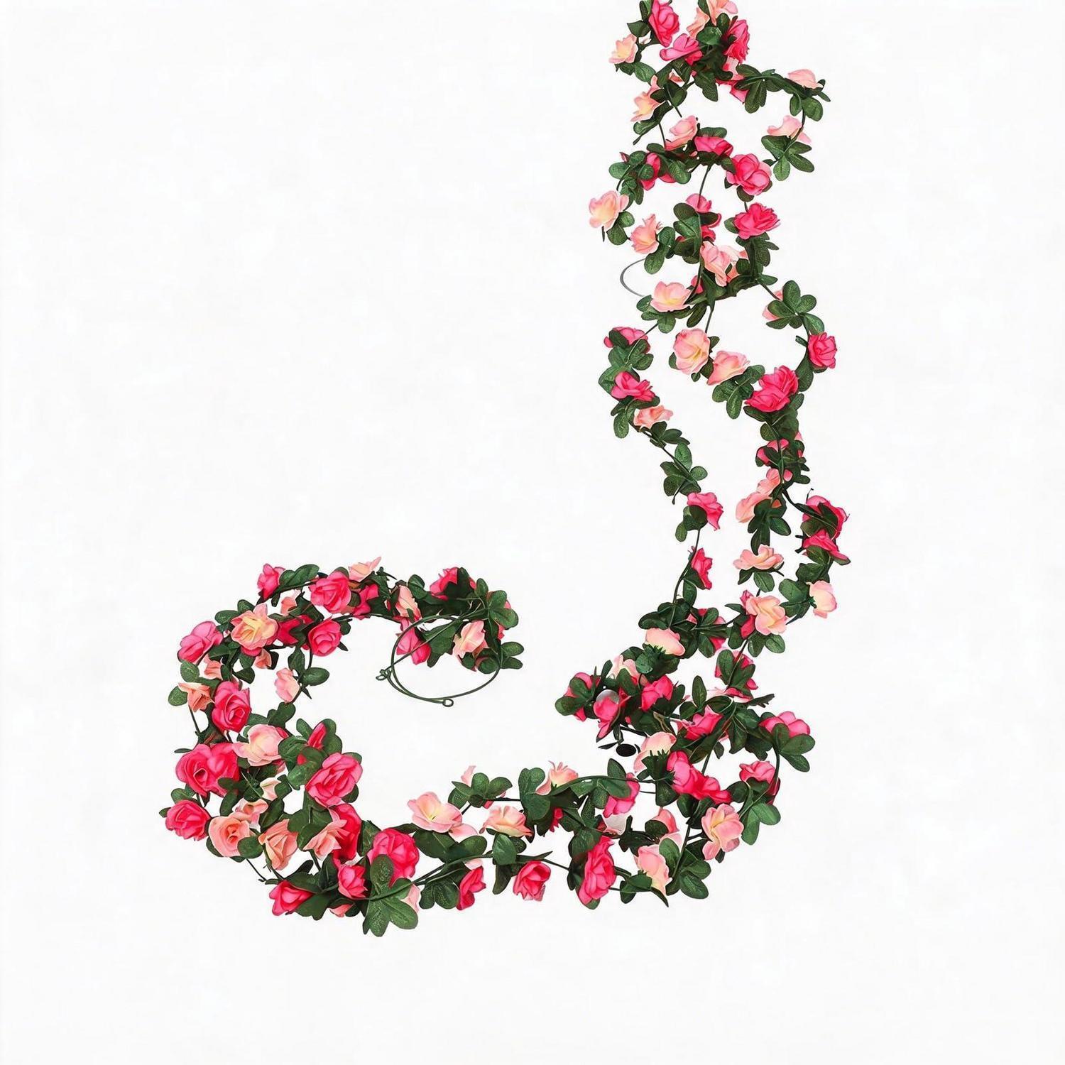 3er Set Künstliche Blumengirlande Rosa Rosen 2,45m Mit 45 Blüten