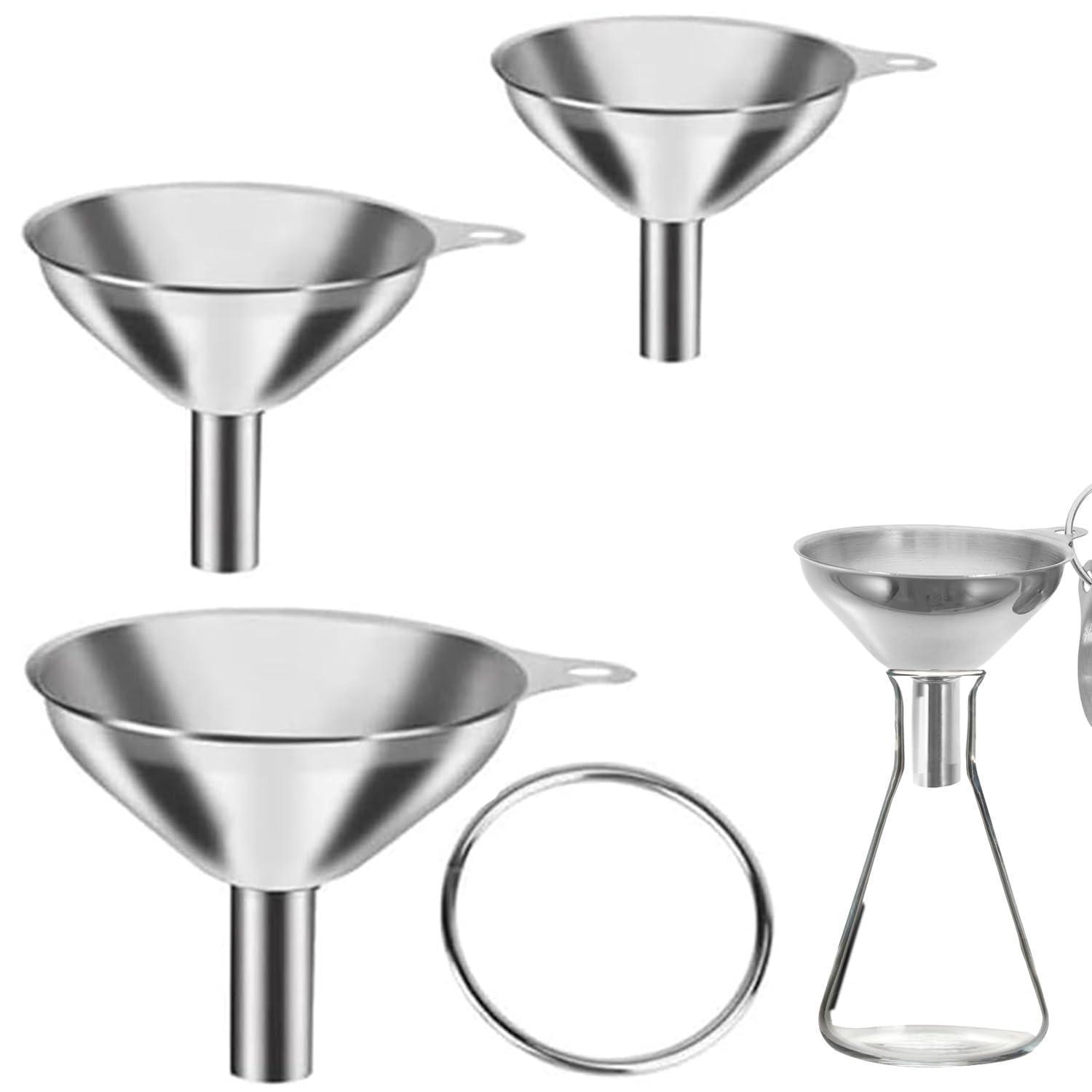 3er Edelstahl Trichter Set Für Küche, Öl, Mehl, Flüssigkeiten, Spülmaschinenfest
