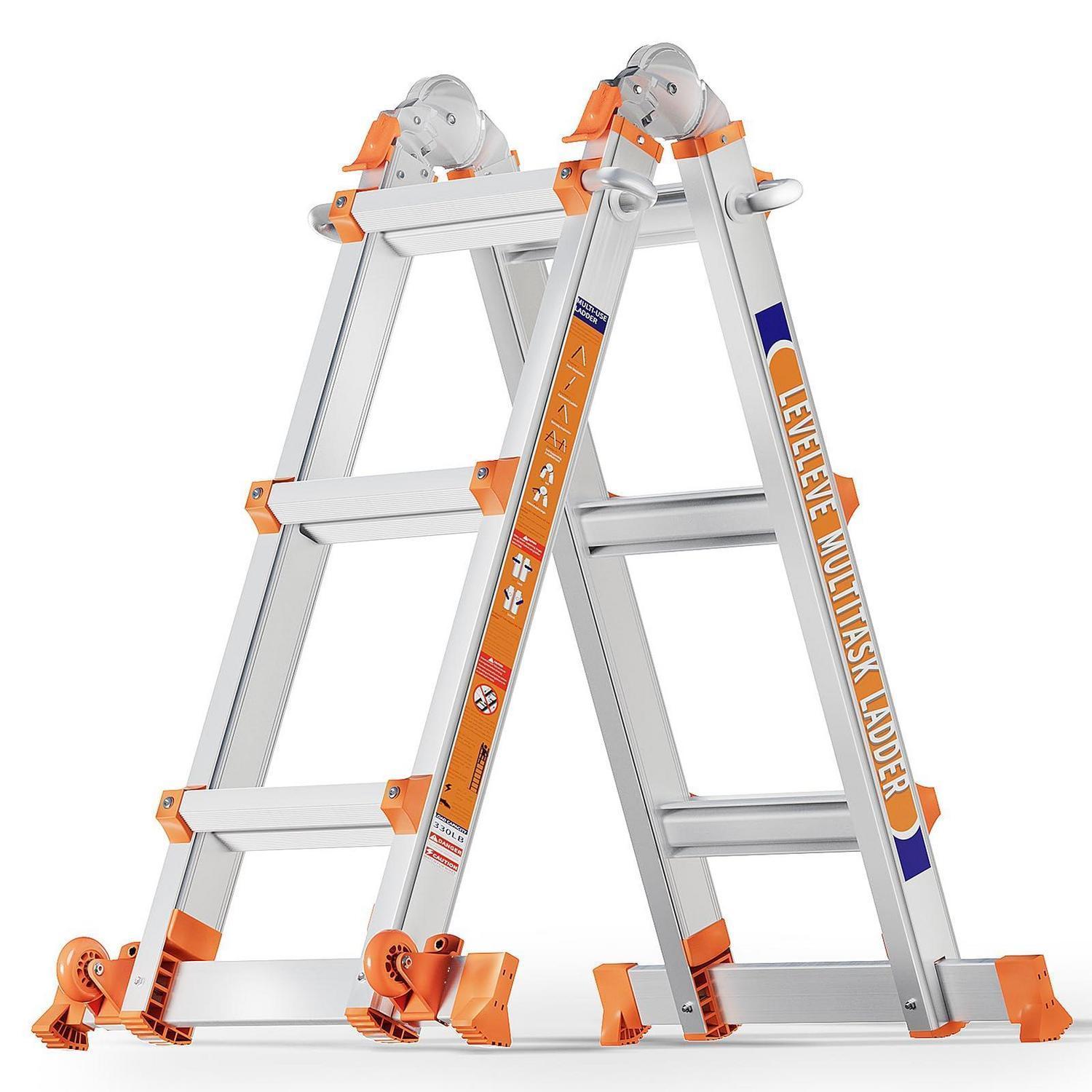 3,35m Mehrzweckleiter Mit Stabilisator & Rädern, 150kg, Aluminium, Teleskop