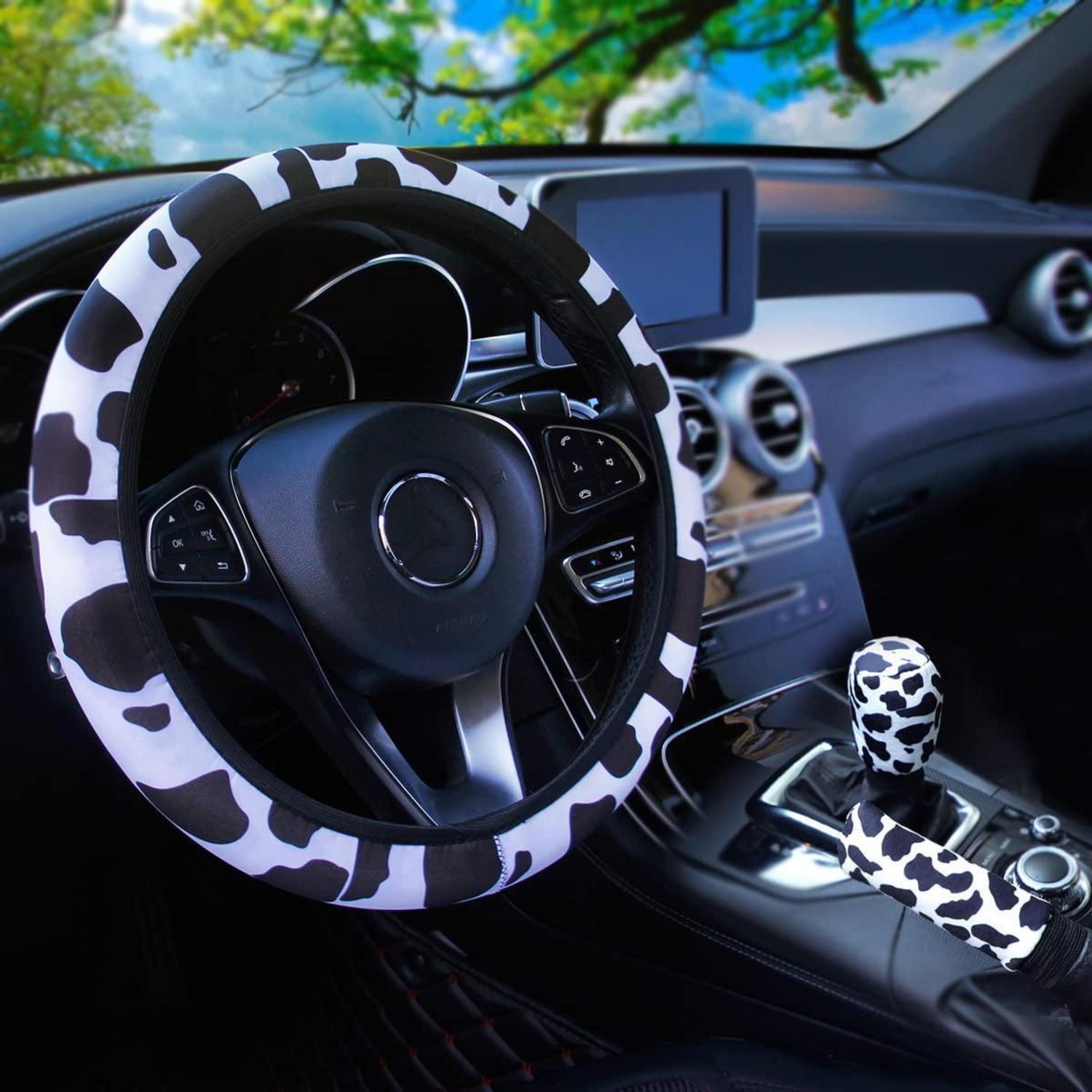 3-teiliges Lenkrad-set Kuh-muster Neopren 37-39 Cm