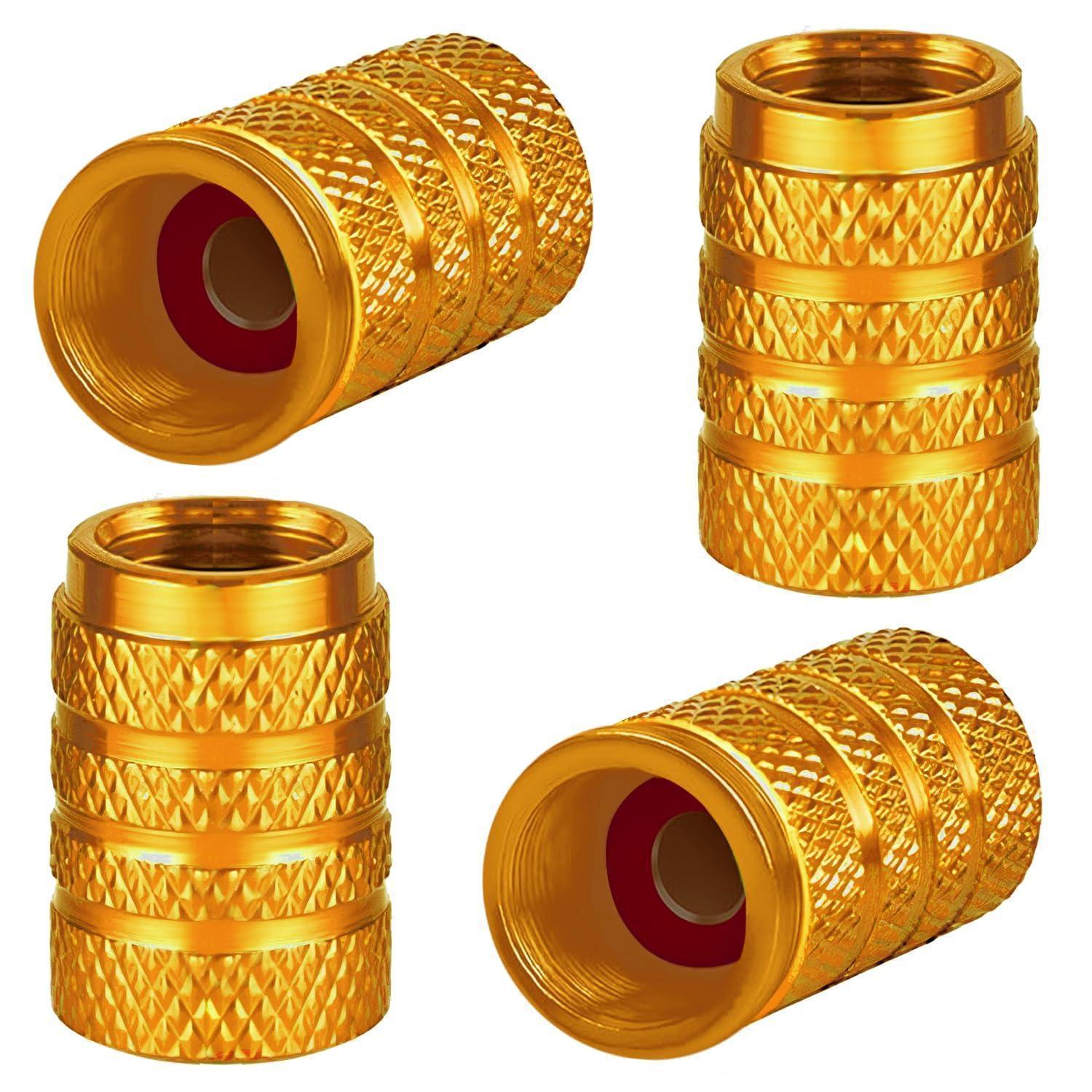 4x Aluminium Reifenventilkappen Gold Mit Dichtung Für Auto & Fahrrad