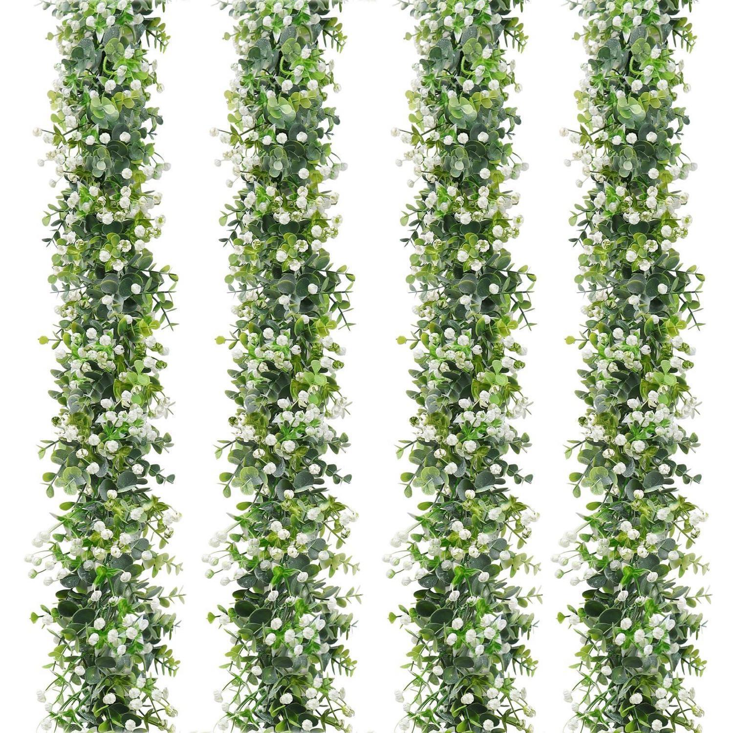 4er Set Künstliche Eukalyptus Girlande Mit Weißen Blüten, 180cm, Uv-beständig