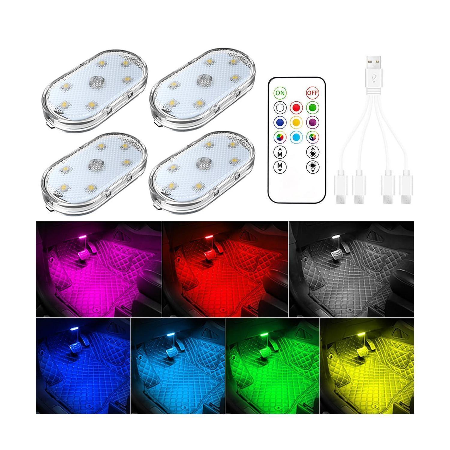 4er Set Auto Led Innenbeleuchtung Mit Fernbedienung, 7 Farben, Wiederaufladbar