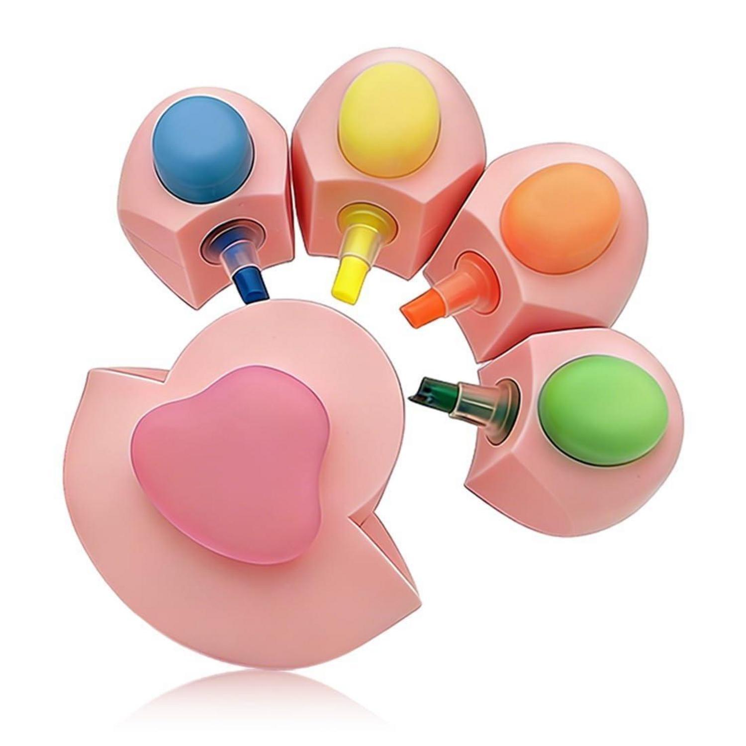 4er Set Mini Textmarker Katzenpfoten-design, 4 Farben, Für Kinder & Studenten