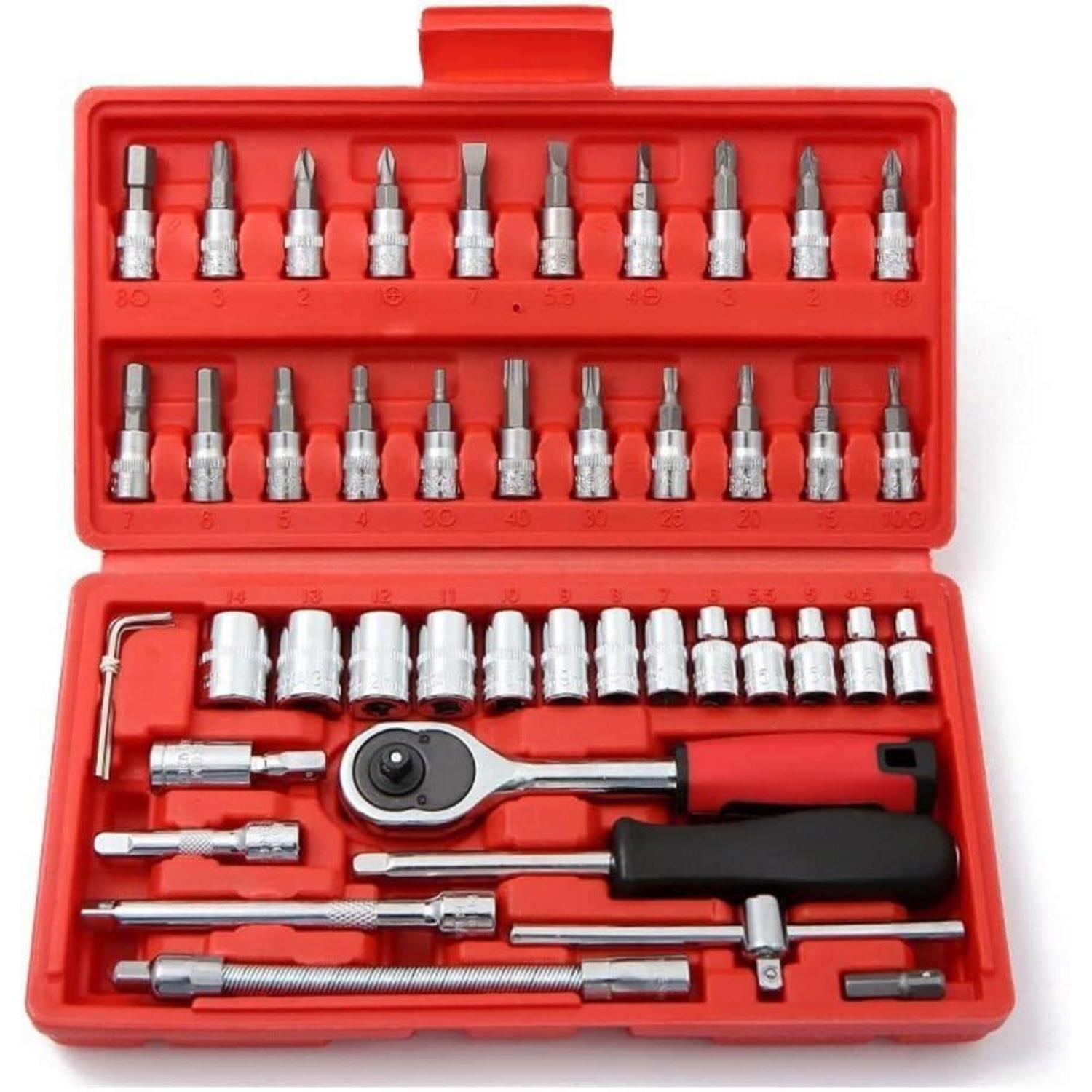 46-teiliges Ratschen-steckschlüssel-set 1/4 Zoll Mit Bits Und Verlängerungen