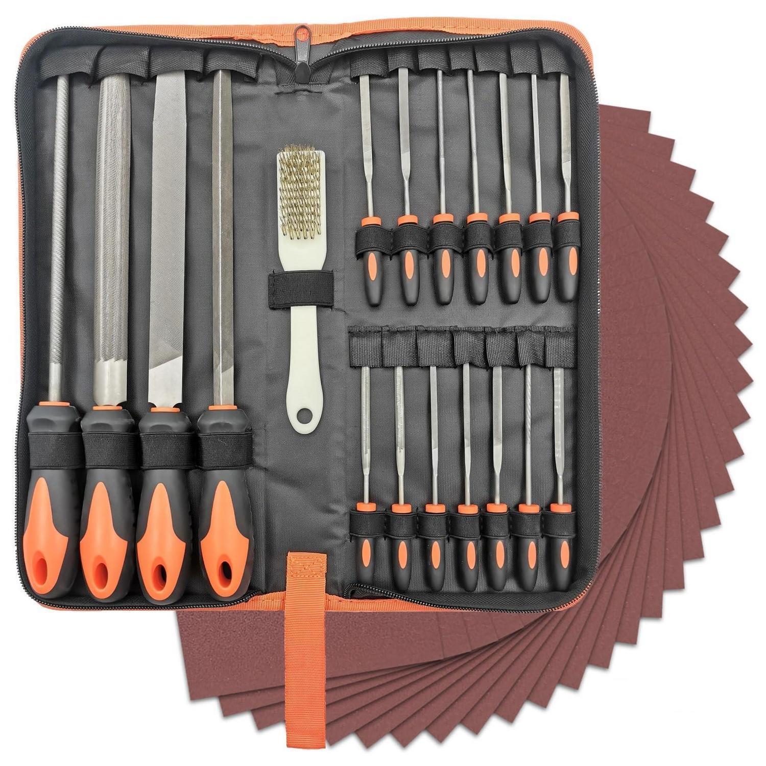 49-tlg. Feilen Set Mit Etui Für Holz & Metall 4 Großfeilen, 14 Nadelfeilen, 30 Schleifpapier
