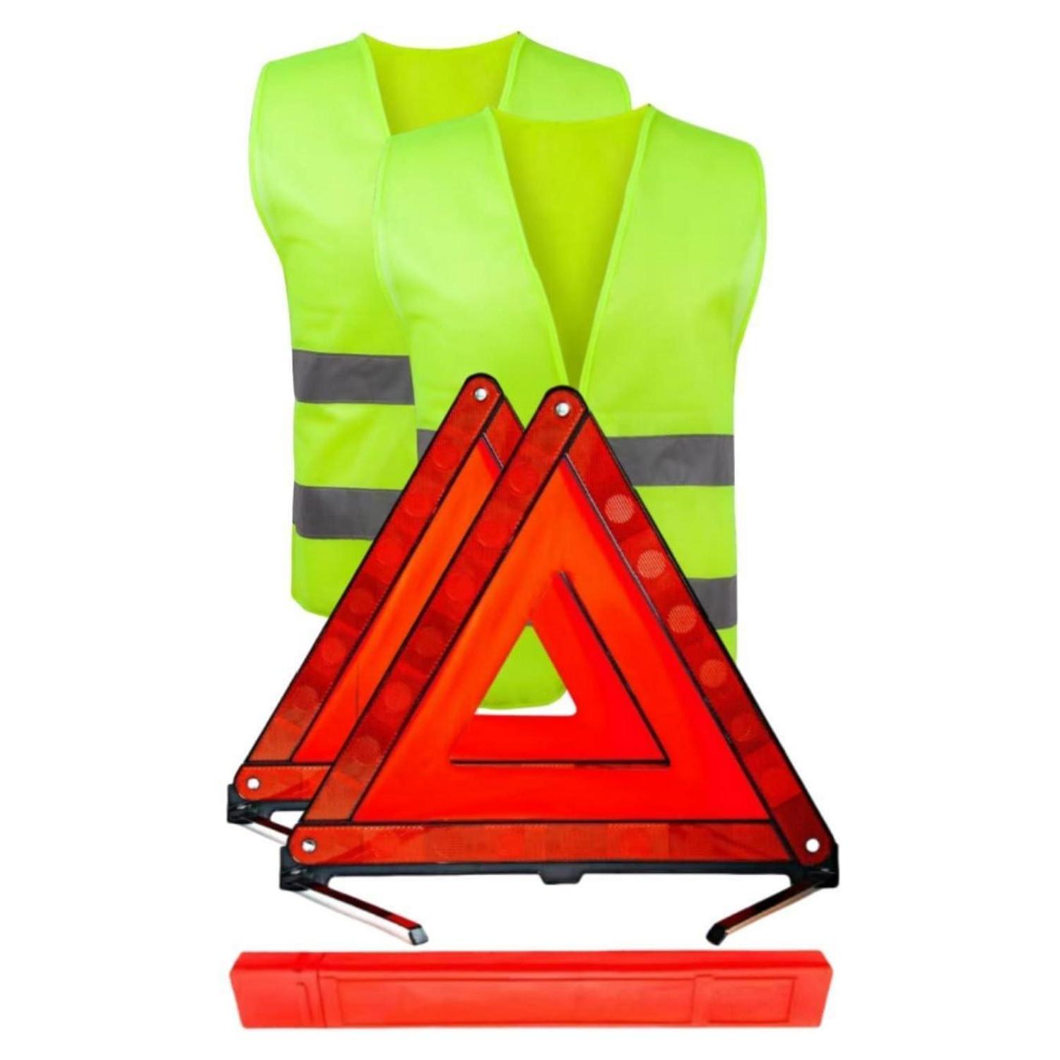 Warndreieck & Warnwesten Set Für Auto, 2x Pannendreieck, 2x Warnweste, Reflektierend