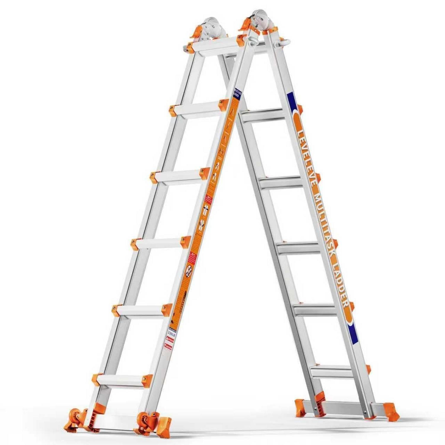 6-stufen Mehrzweckleiter 6,10m Teleskopleiter Mit Rädern & Stabilisator