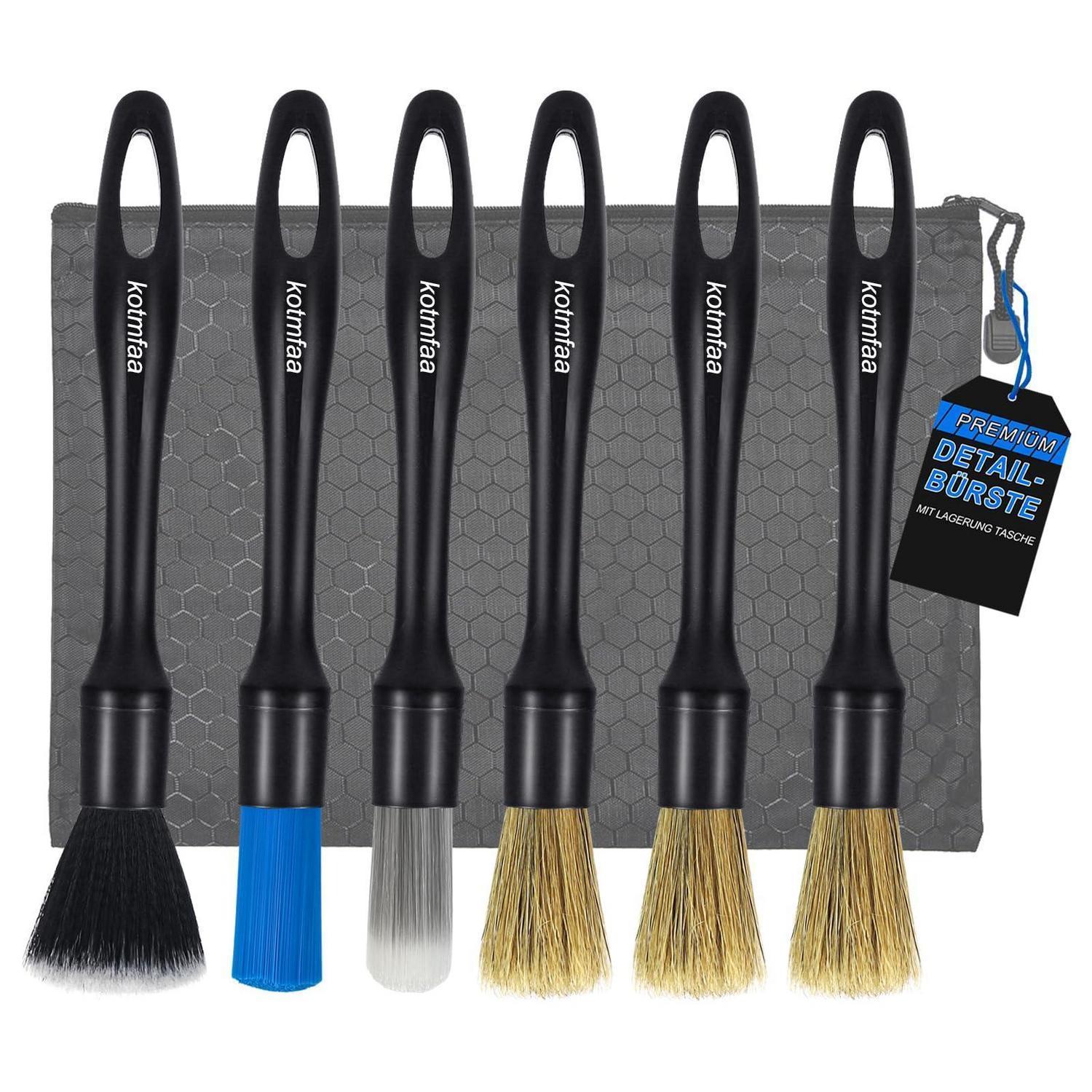6er Auto Detailing Pinsel Set Mit Tasche, Extra Weich Für Schonende Autopflege Innen & Außen