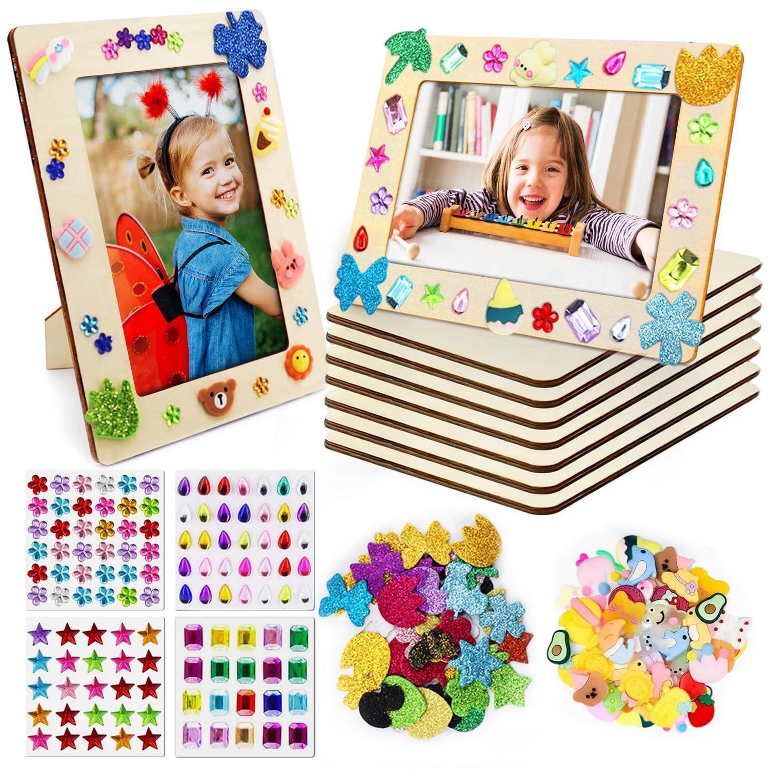 6er Set Holzbilderrahmen Zum Bemalen Mit Glitter & Aufklebern Für Kinder