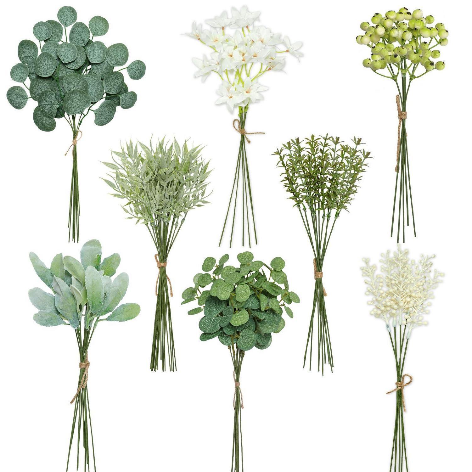 75 Stück Künstliche Zweige & Blumen, Weiß Grün, Eukalyptus, Diy Deko Für Hochzeit & Wohnen