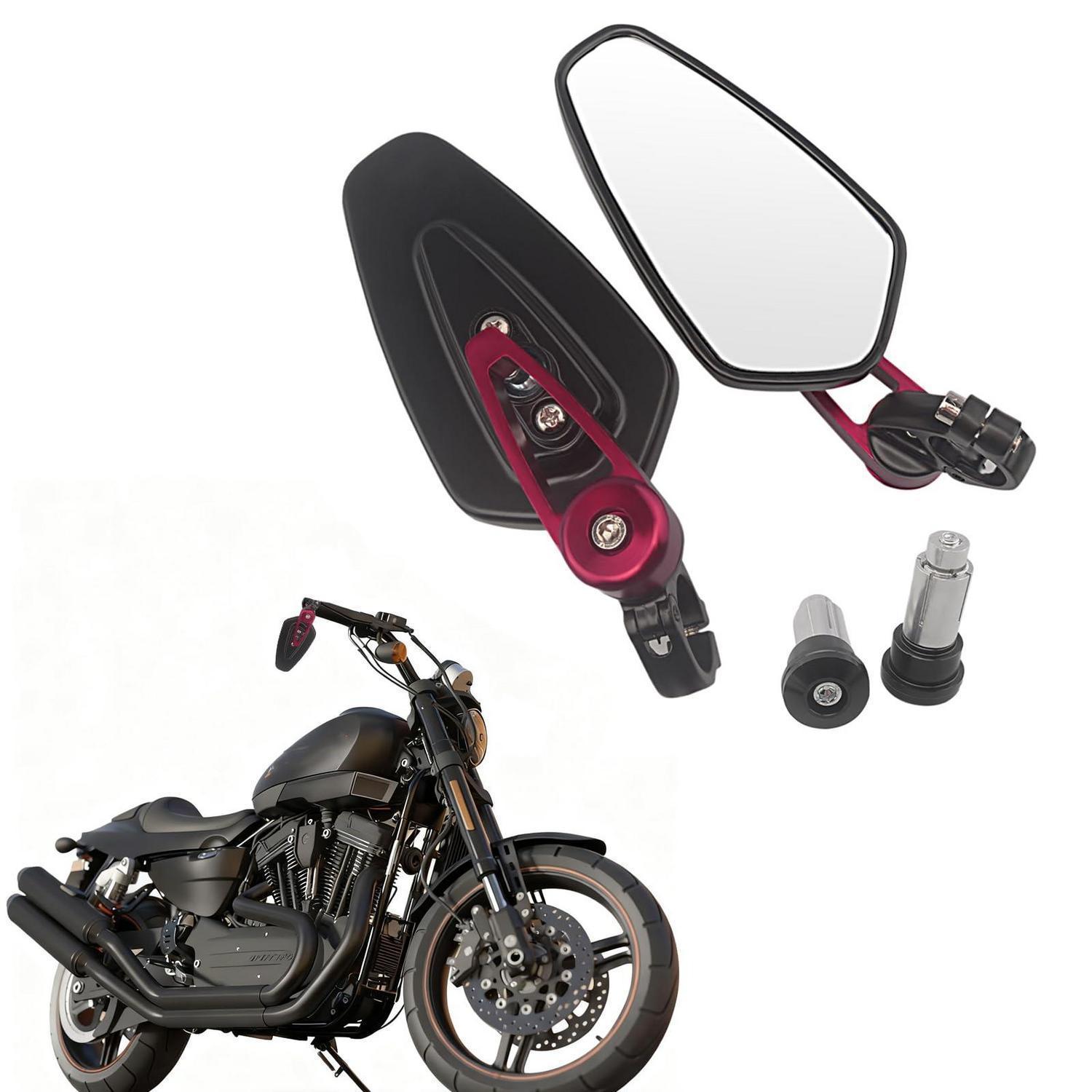 Motorrad Lenkerendspiegel 22mm Rot Stoßfest Wasserdicht Weitwinkel