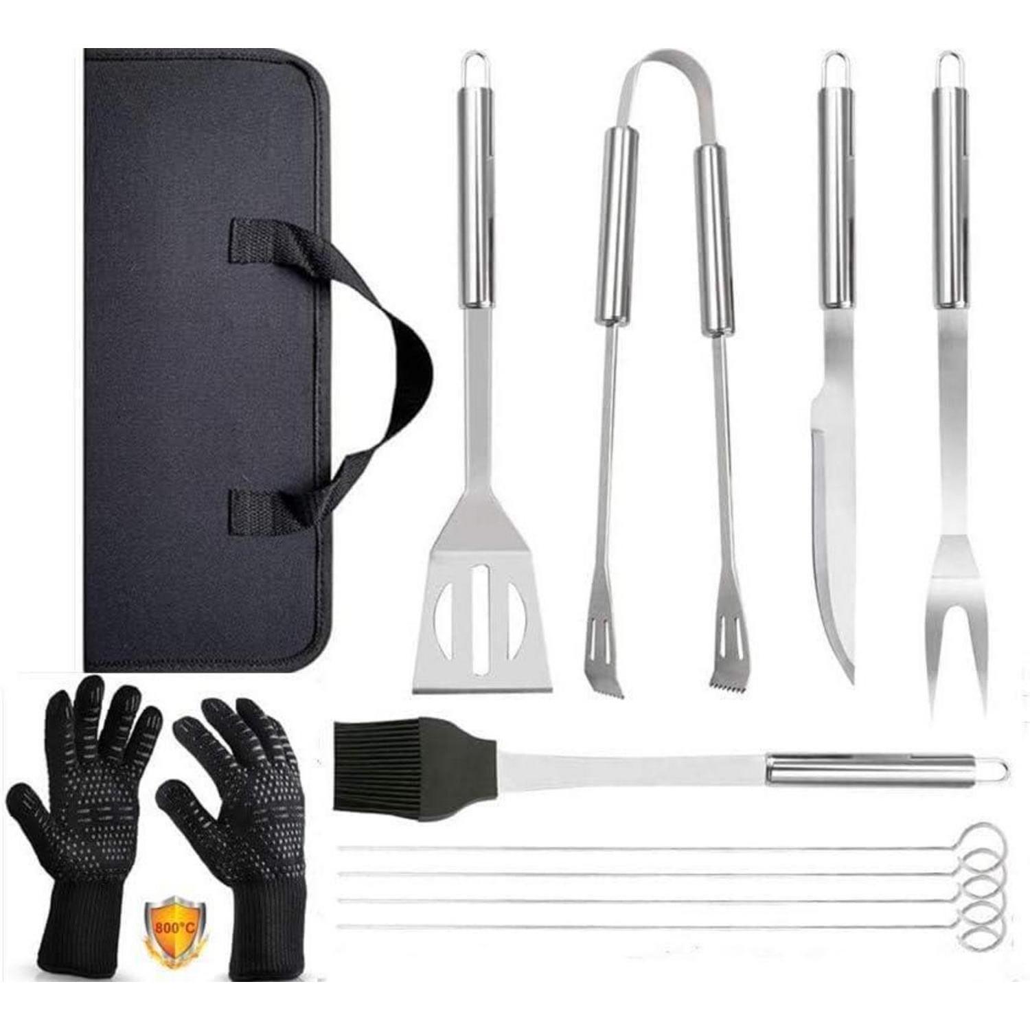 9-teiliges Grillbesteckset Mit Hitzebeständigen Handschuhen Bis 800°c
