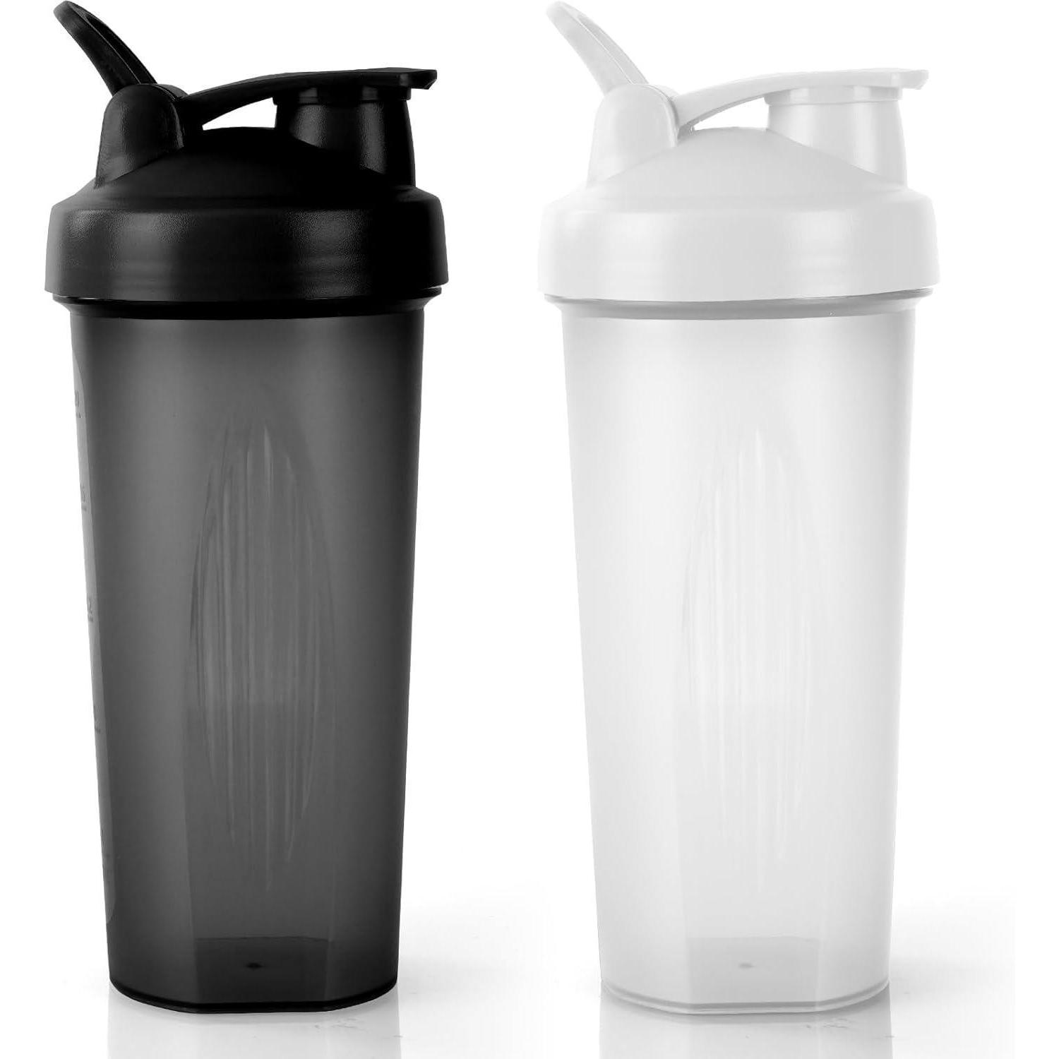 Protein Shaker 600ml Mit Messskala, Henkel Und Edelstahl-mischkugel, Bpa-frei, Auslaufsicher, Schwarz+weiß