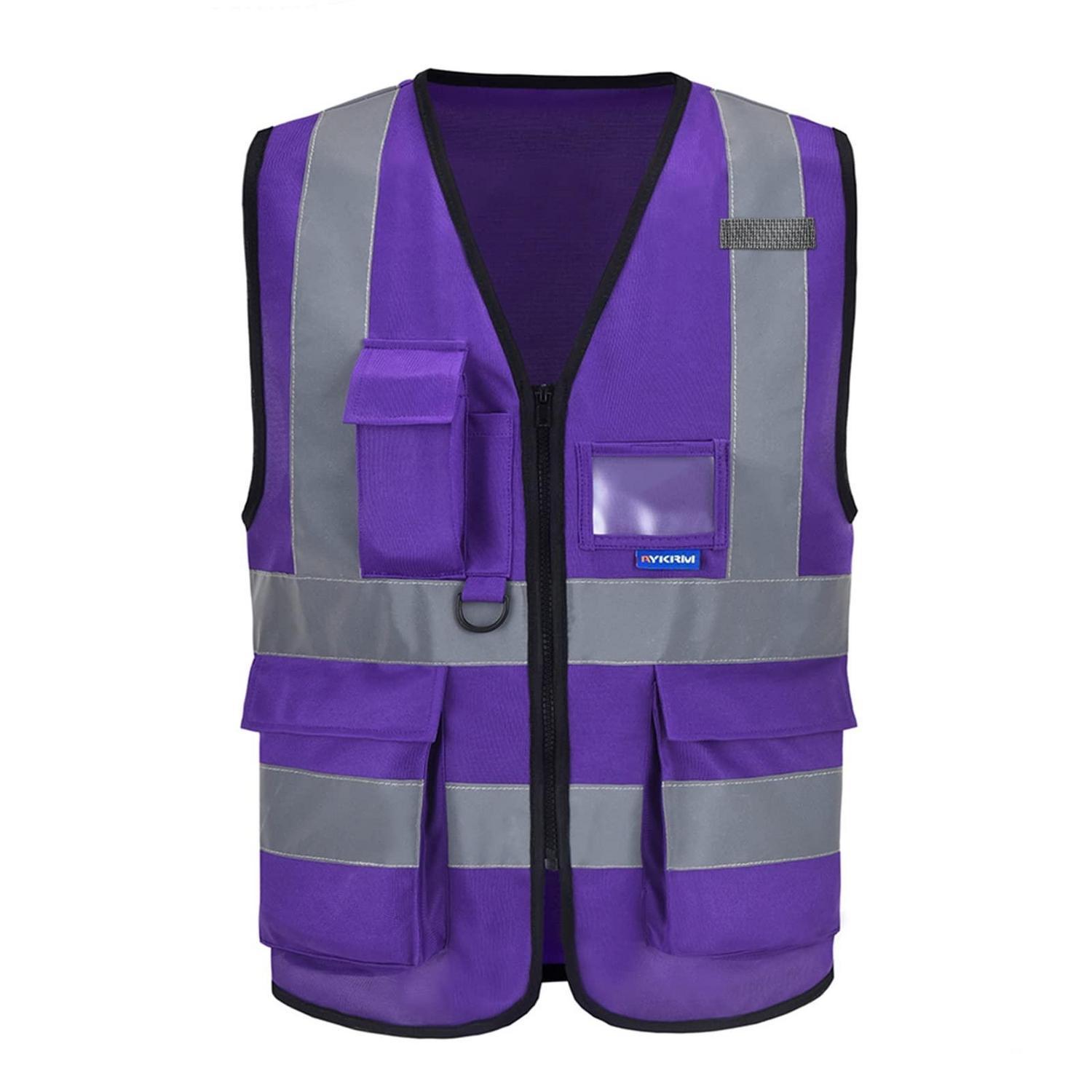 Sicherheitsweste Mit Reflektorstreifen, Reißverschluss Und Taschen, Lila, 4xl-5xl