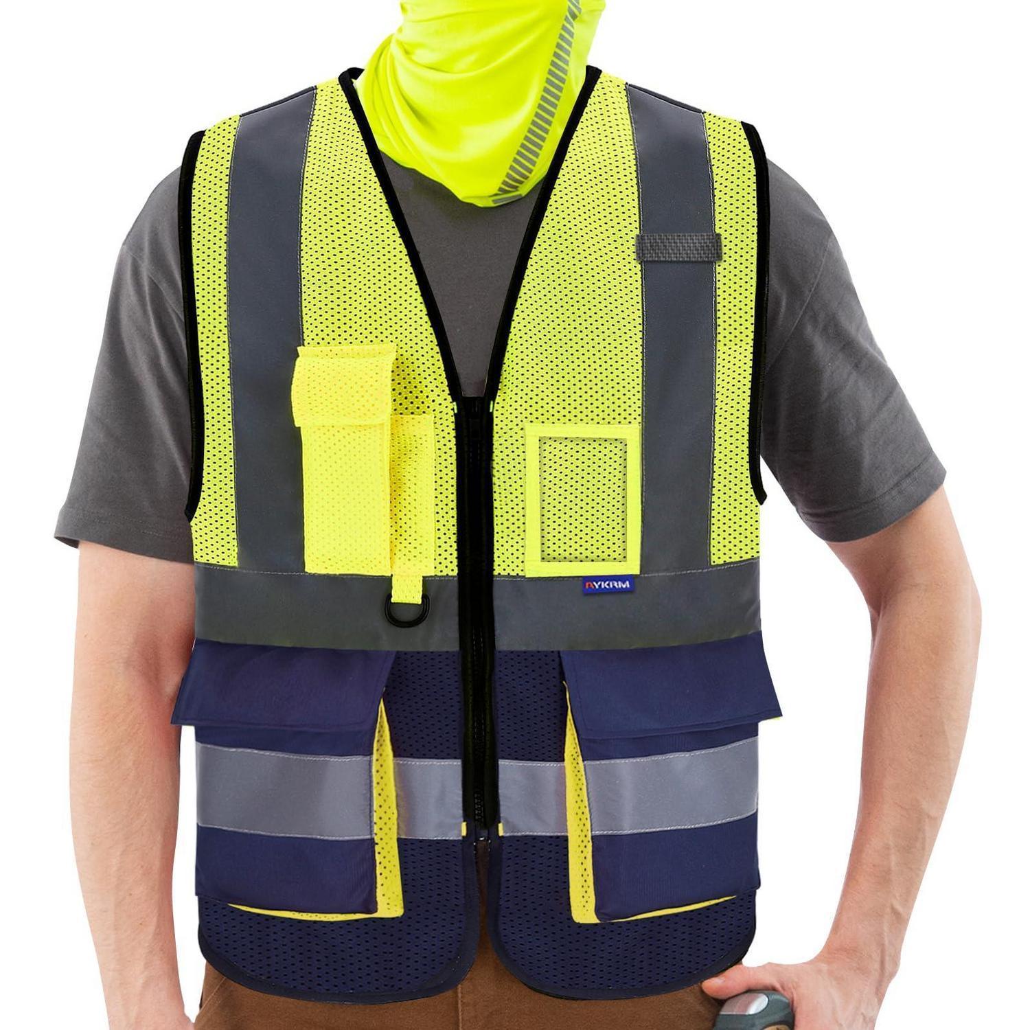 Warnweste Mit Reißverschluss Und Taschen, Reflektierend, Gelb&marine, 3xl