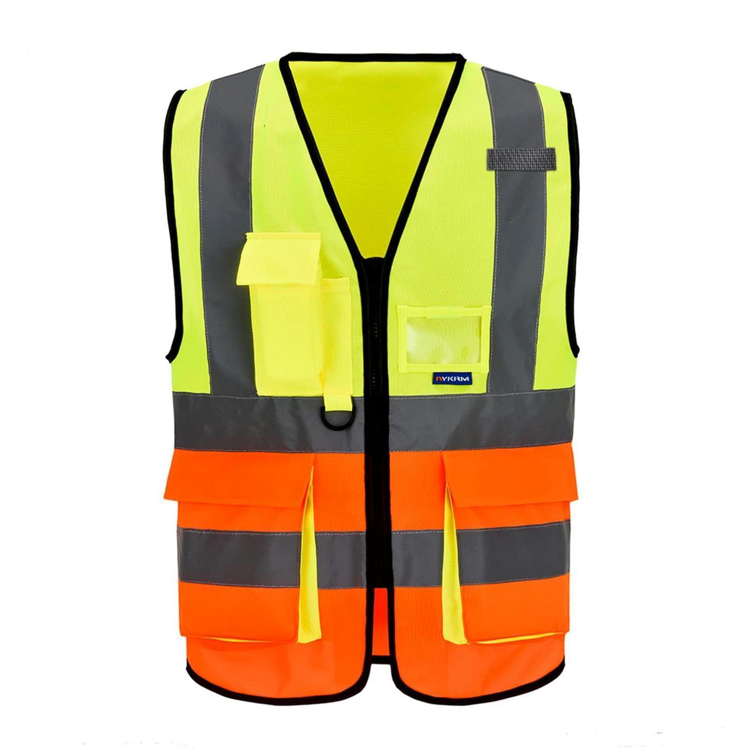 Warnweste Mit Reflektorstreifen, Reißverschluss Und Taschen, Größe 3xl, Gelb/orange