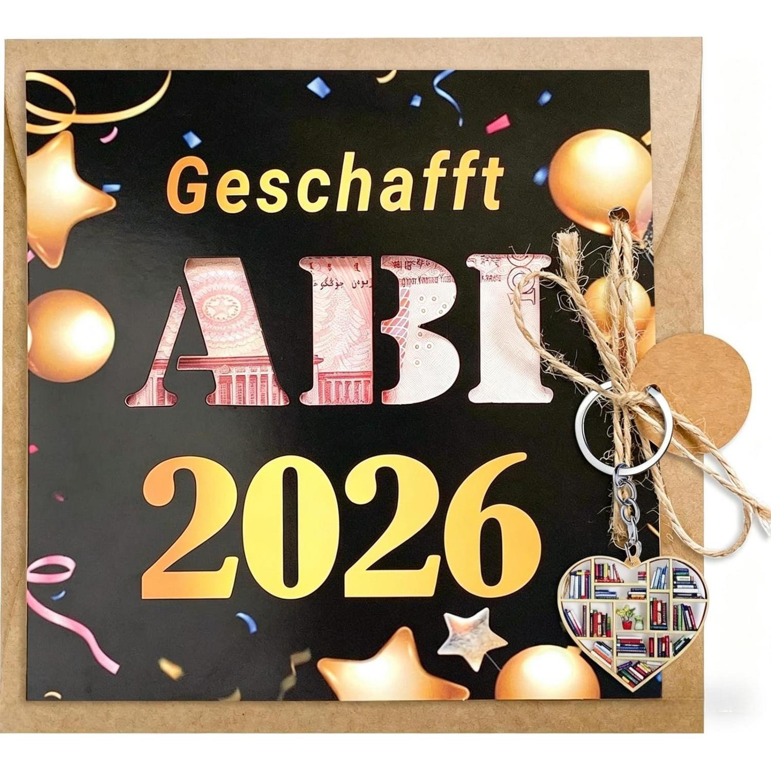 Abitur 2026 Geschenkset: Karte Mit Schlüsselanhänger & Geschenkanhänger
