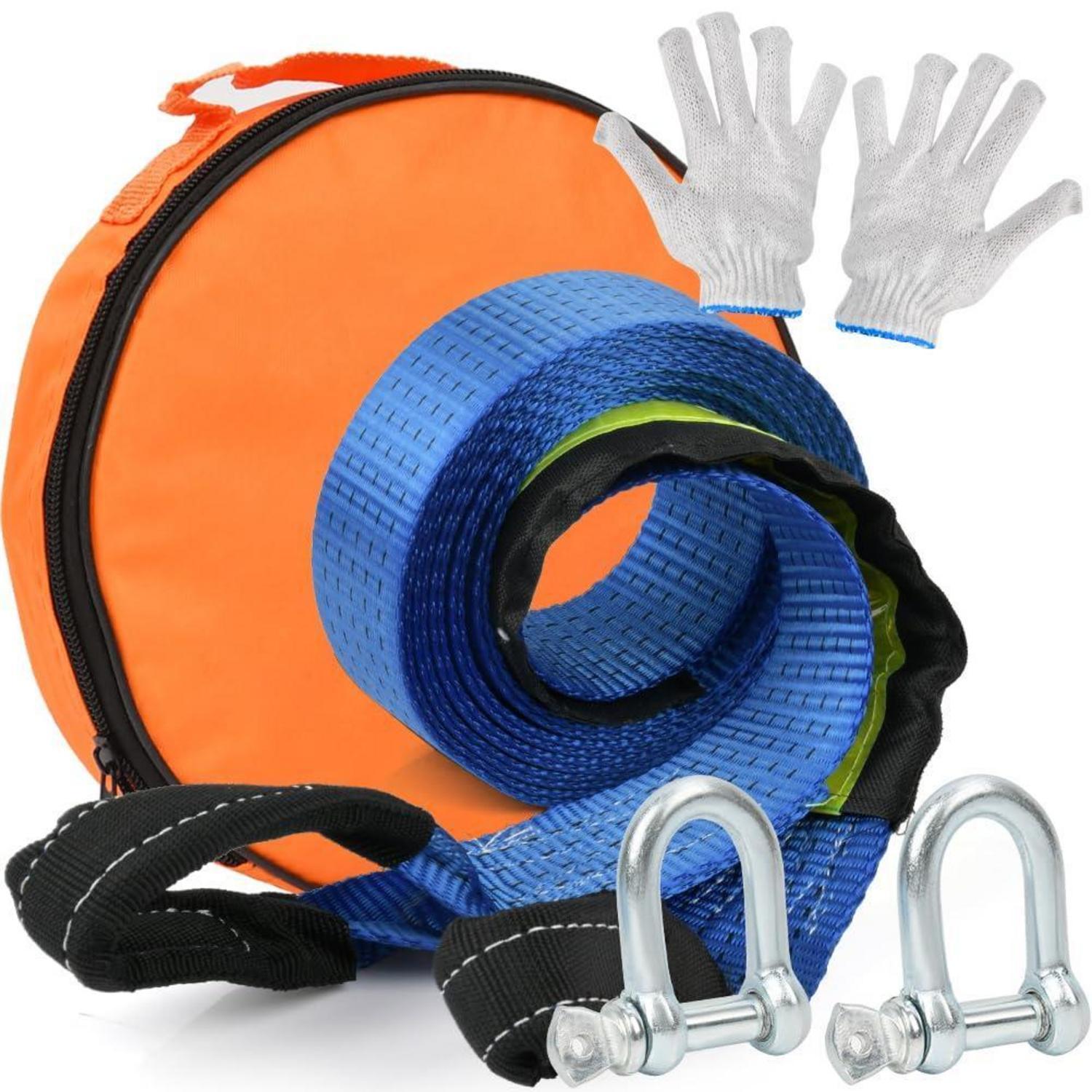 Abschleppseil Pkw 7,5t Mit Schäkeln Und Handschuhen, 4,8m, Gelb, Reflektierend
