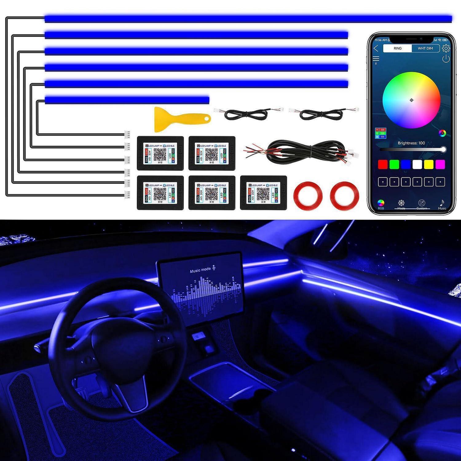 Auto Led Ambientebeleuchtung Mit App-steuerung, Musik-sync, Rgb