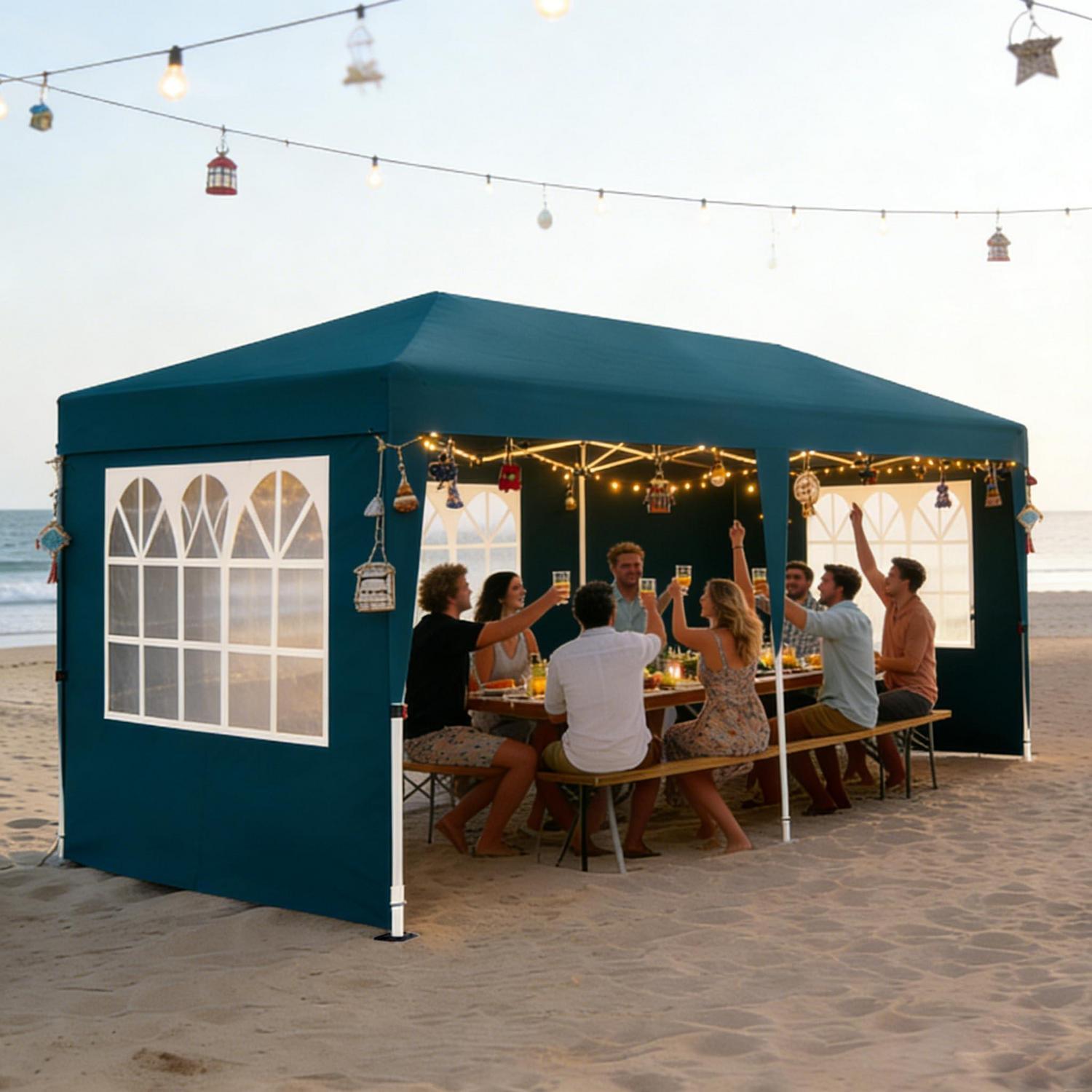Faltpavillon 3x6m Wasserdicht Mit 6 Seitenteilen, Höhenverstellbar, Uv-schutz
