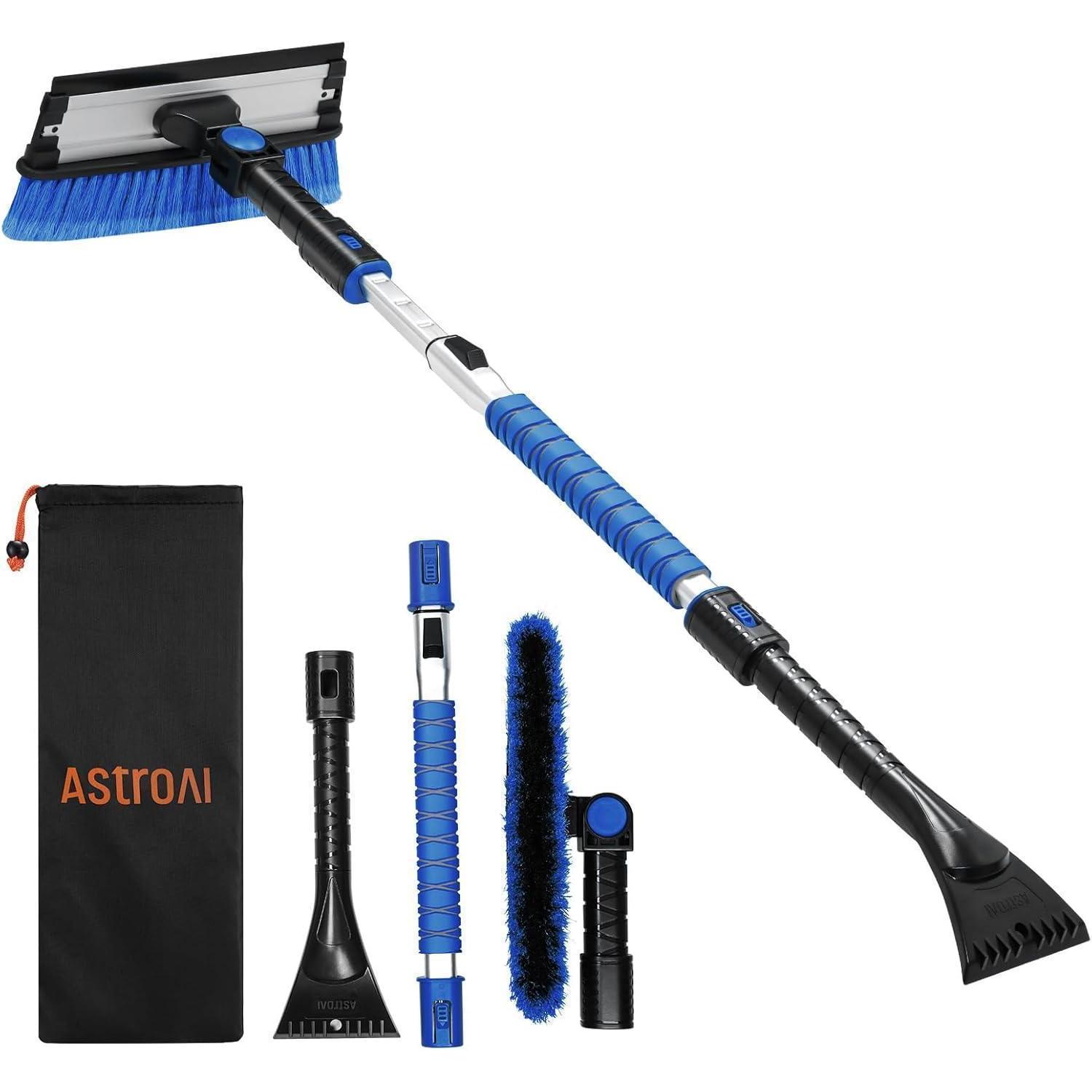 Eiskratzer Mit Besen 119cm Ausziehbar, Schneebesen Mit Abzieher, Teleskopstiel, Blau