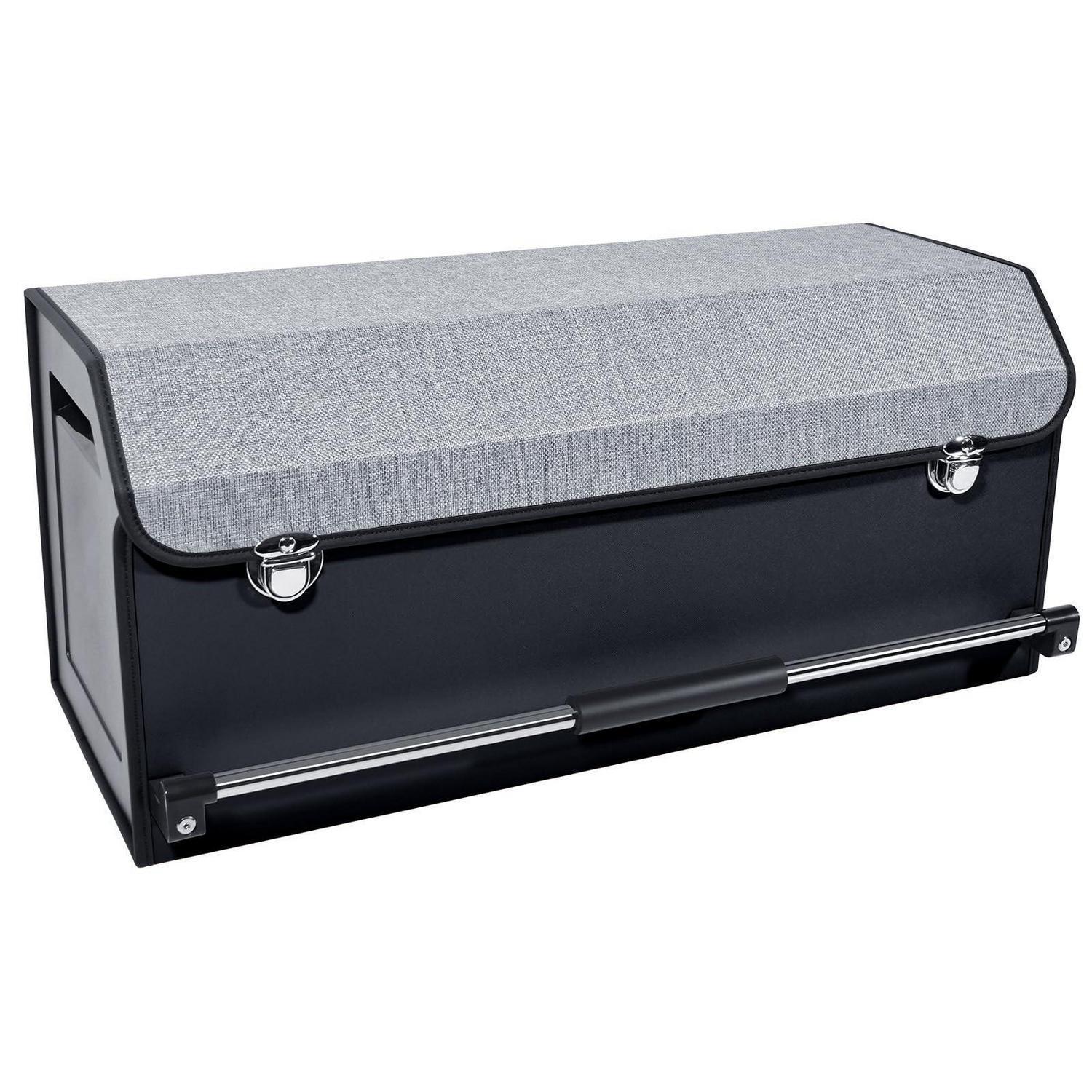 Auto Kofferraum Organizer Mit Deckel, 60l Leder Aufbewahrungsbox Grau Xl